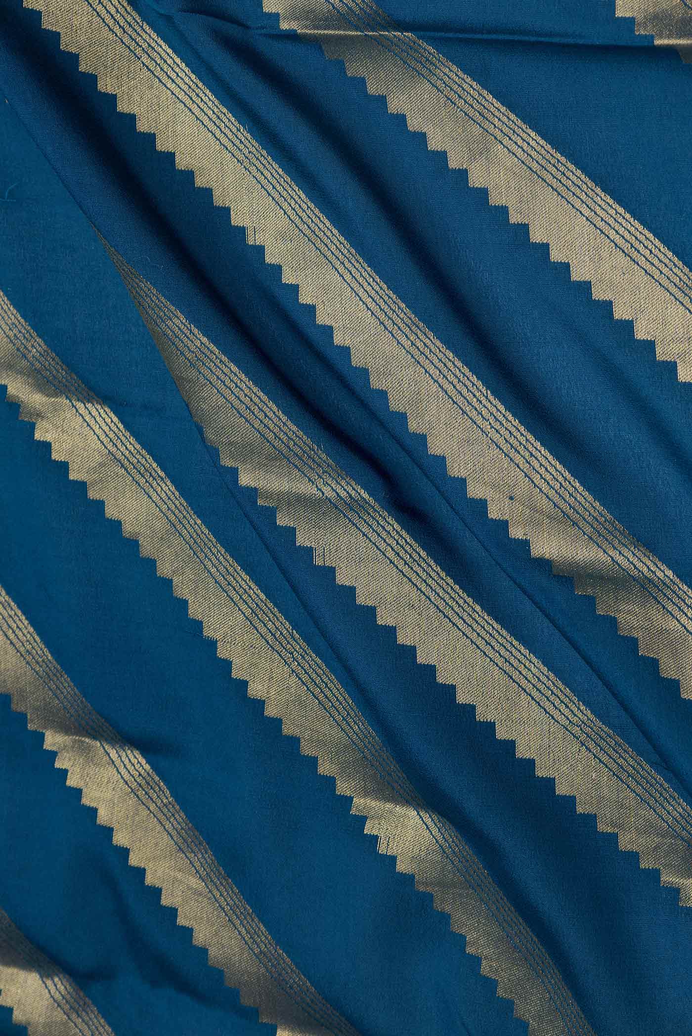Peacock Blue Mysore Crepe Saree - Image 2