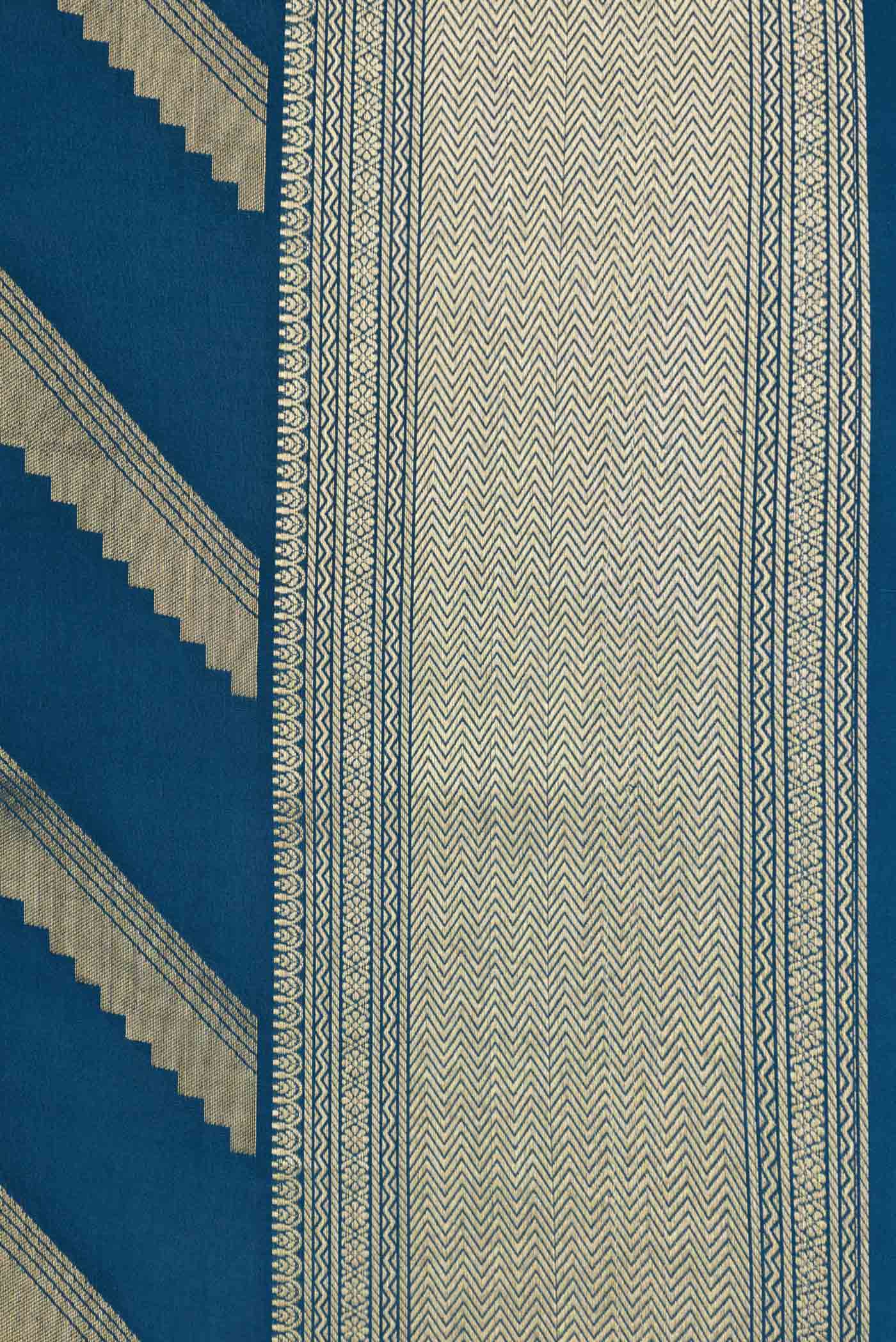 Peacock Blue Mysore Crepe Saree - Image 3