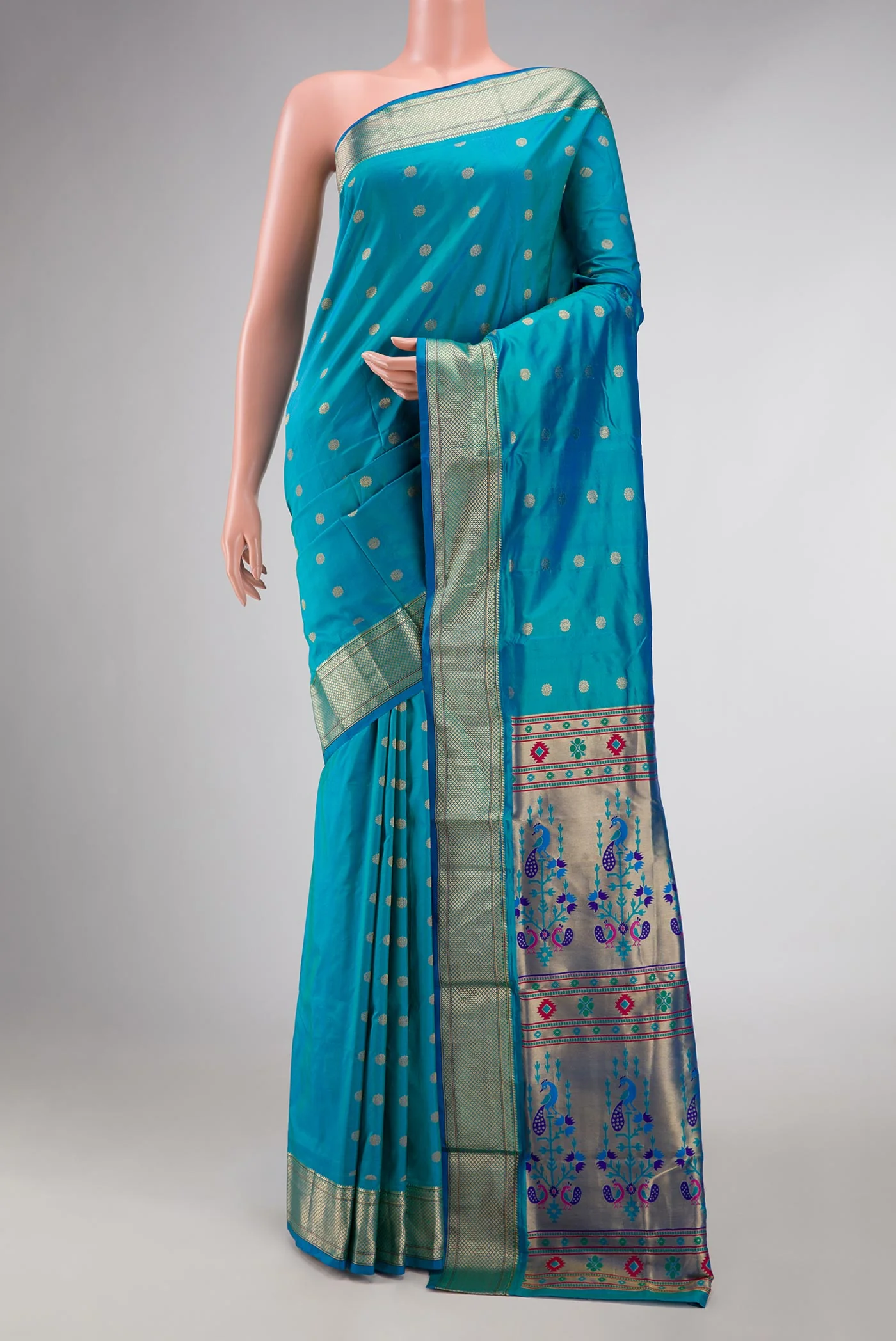Peacock Blue Dual Tone Paithani Silk Saree