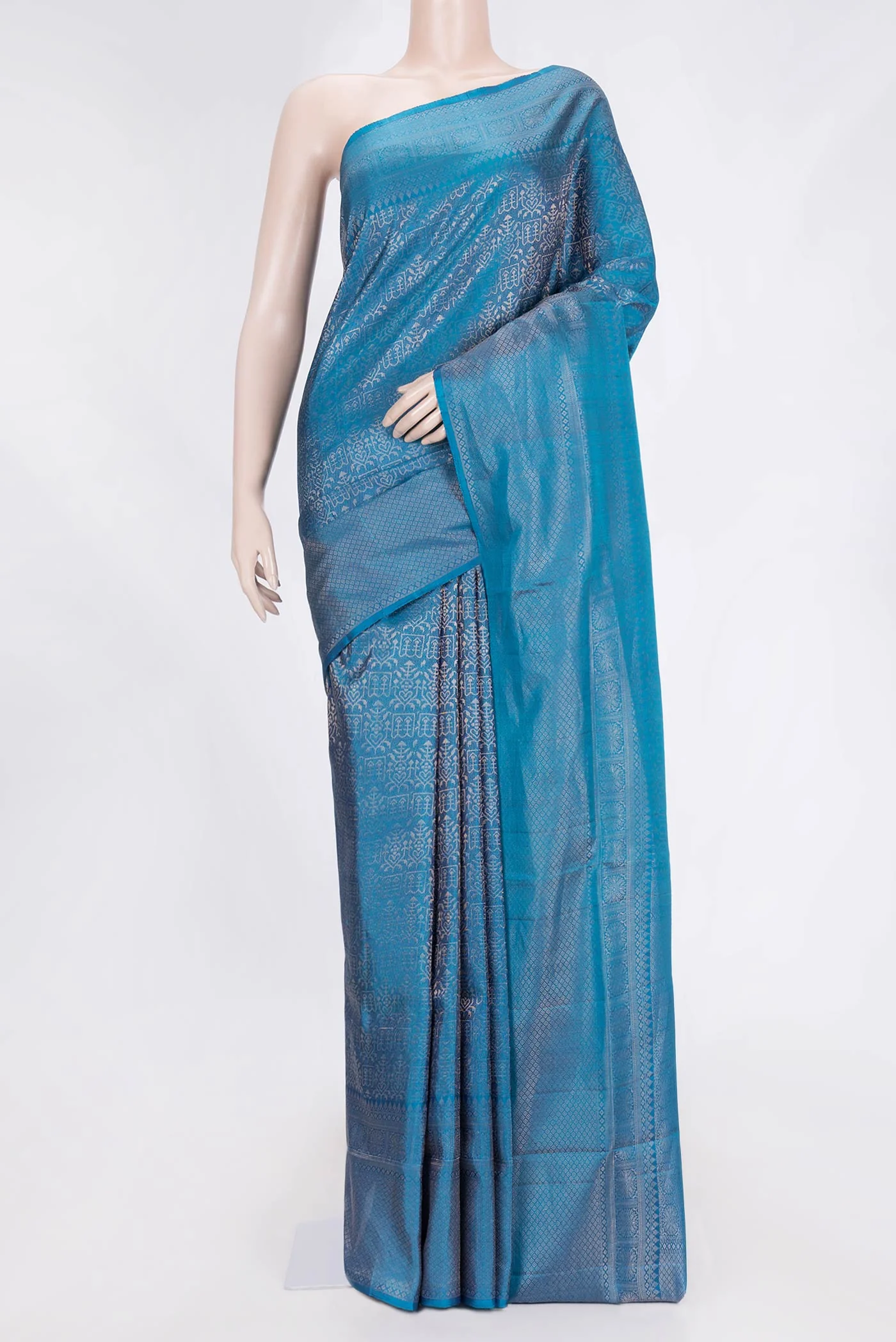 Peacock Blue Dual Tone Soft Silk Saree
