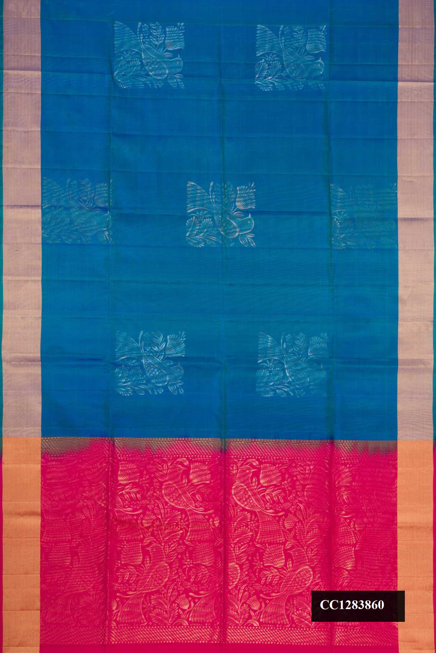 Peacock Blue Dual Tone Soft Silk Saree