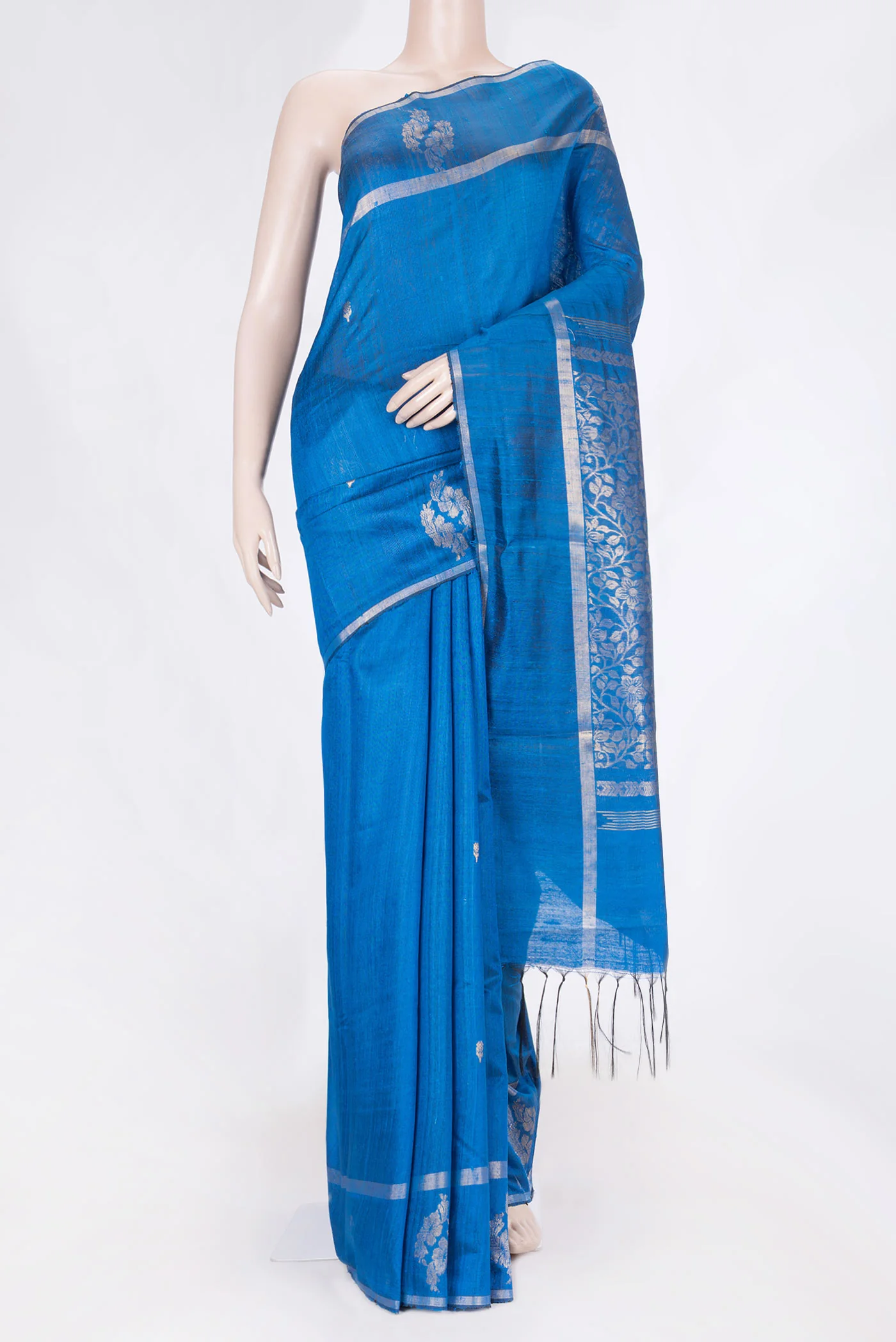 Peacock Blue Dual Tone Tussar Saree