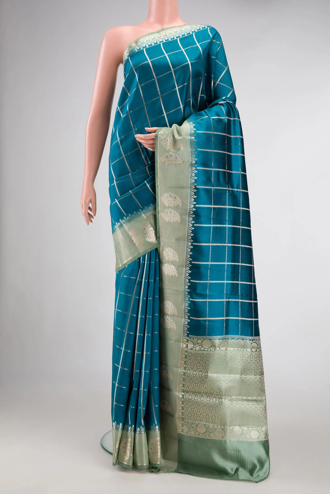 Peacock Blue Banarasi Raw Silk Saree