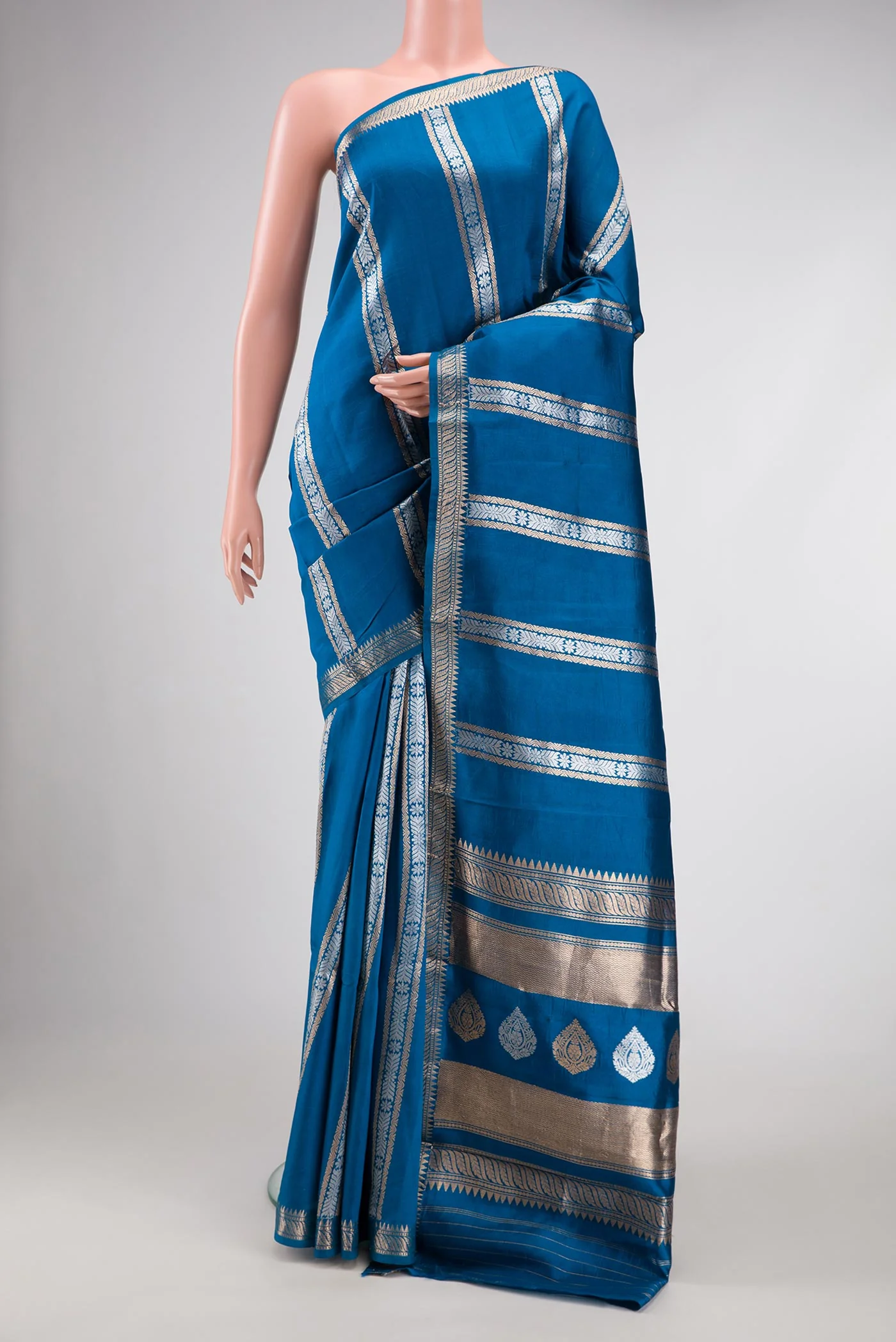Peacock Blue Banarasi Katan Silk Saree