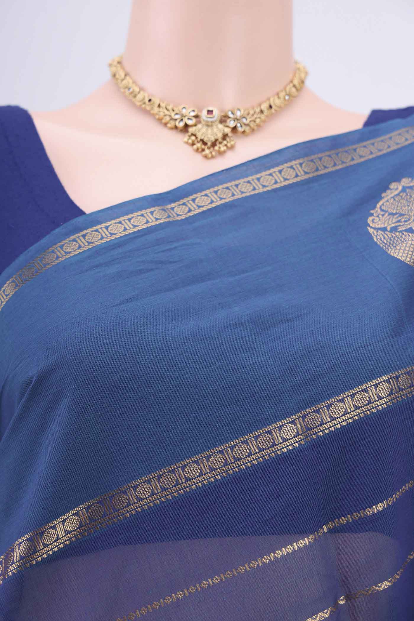 Royal Blue Kanchi Cotton Saree - Image 2