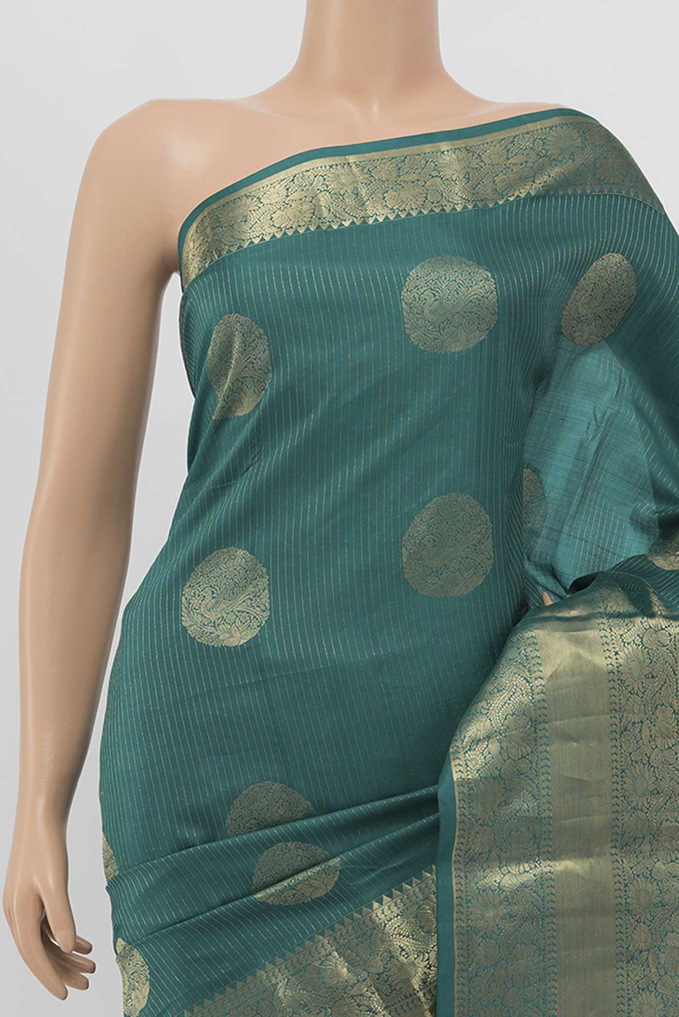 Peacock Blue Kanchipuram Silk Saree - Image 2