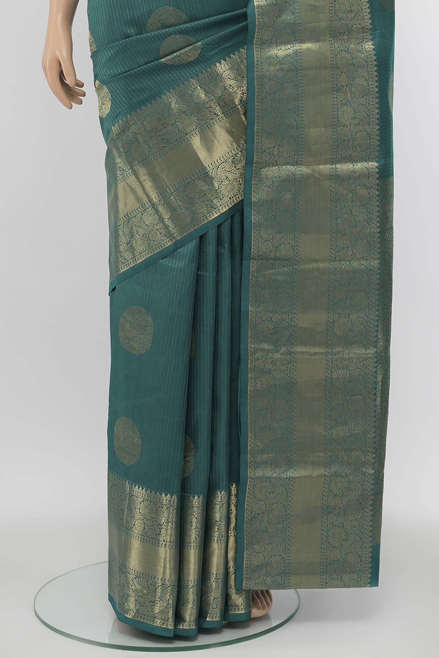 Peacock Blue Kanchipuram Silk Saree - Image 3