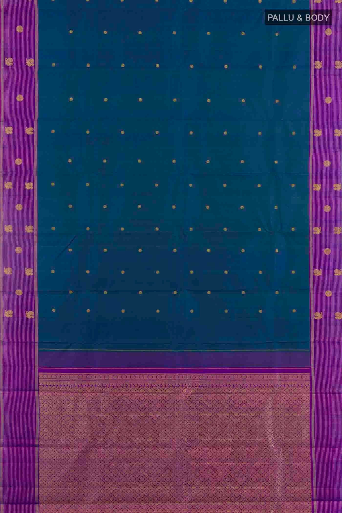Peacock Blue Kanjivaram Silk Saree - Image 6