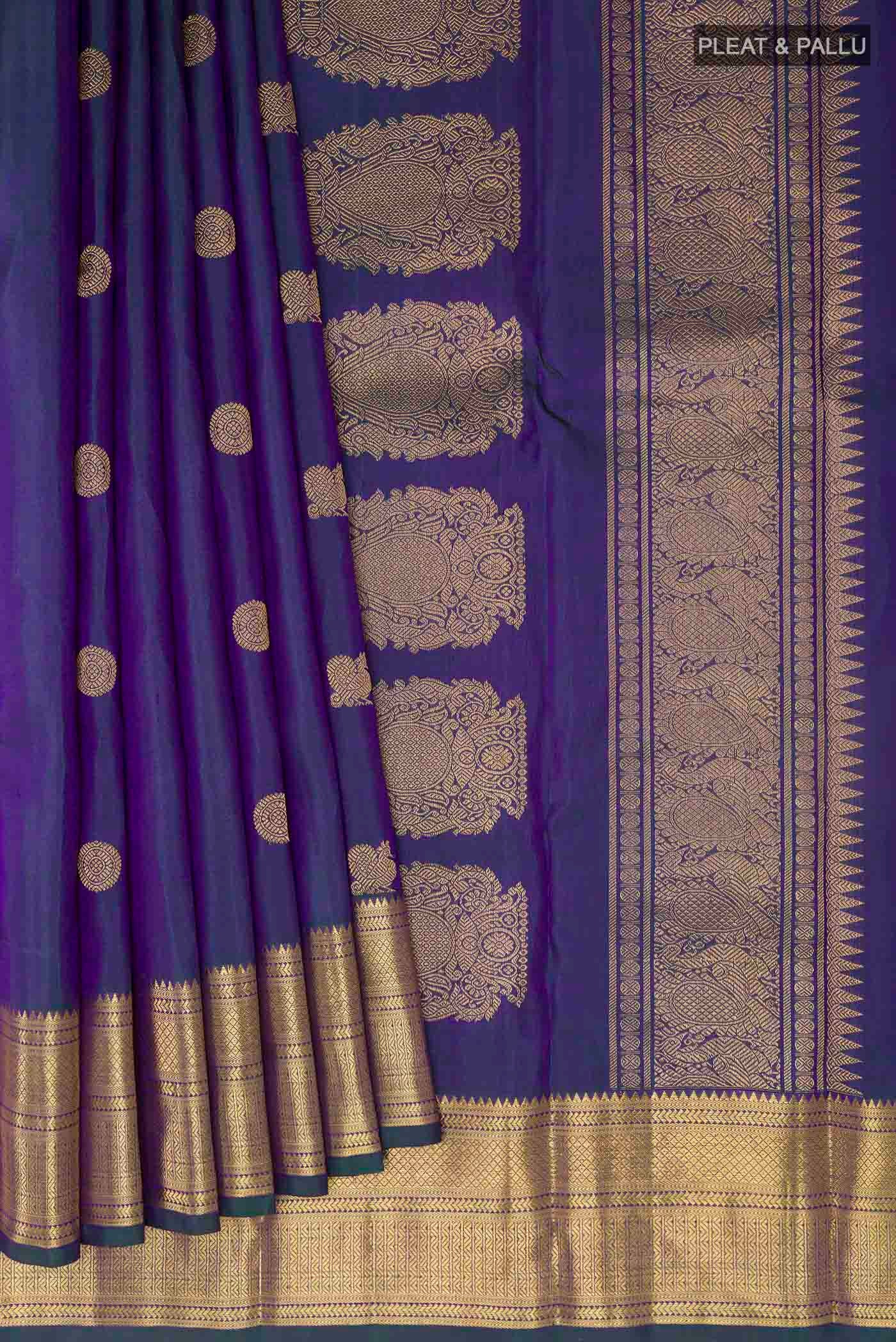 Peacock Blue Kanjivaram Silk Saree - Image 4