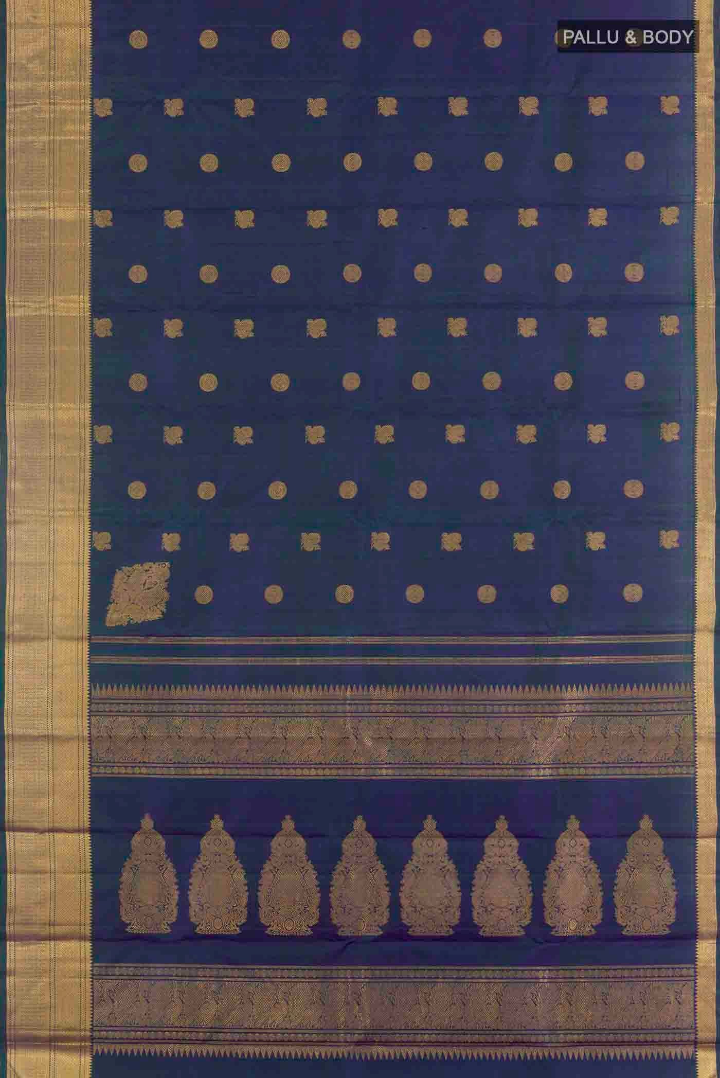 Peacock Blue Kanjivaram Silk Saree - Image 6