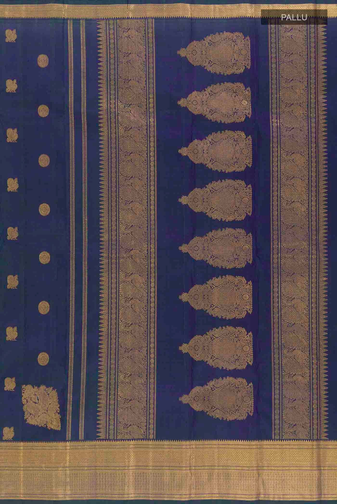 Peacock Blue Kanjivaram Silk Saree - Image 7