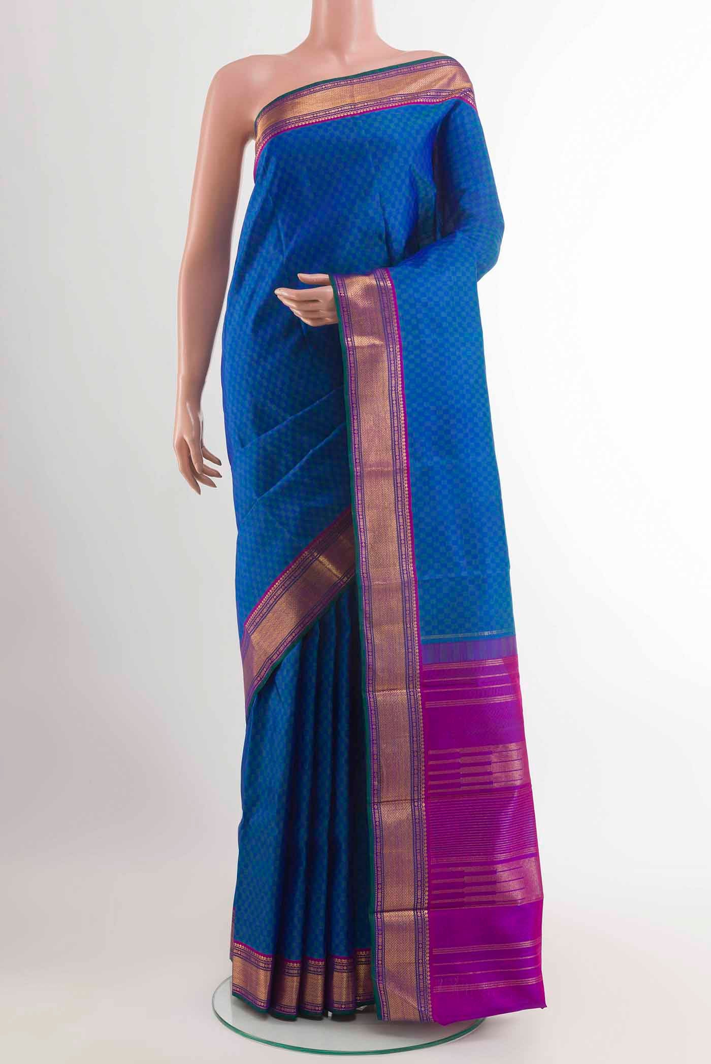 Peacock Blue Kanchipuram Silk Saree