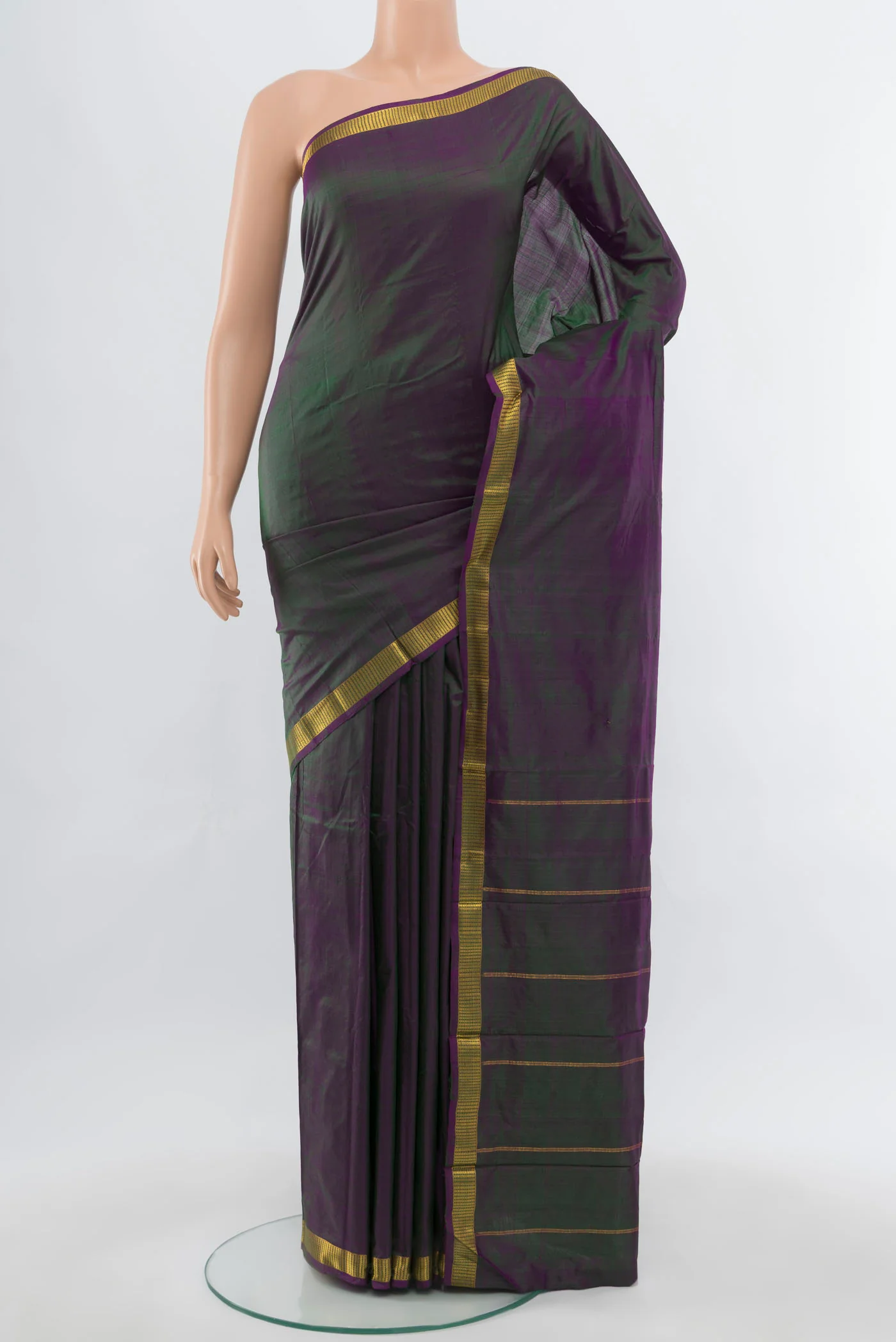 Green with Violet Color Kanchipuram Silk Saree
