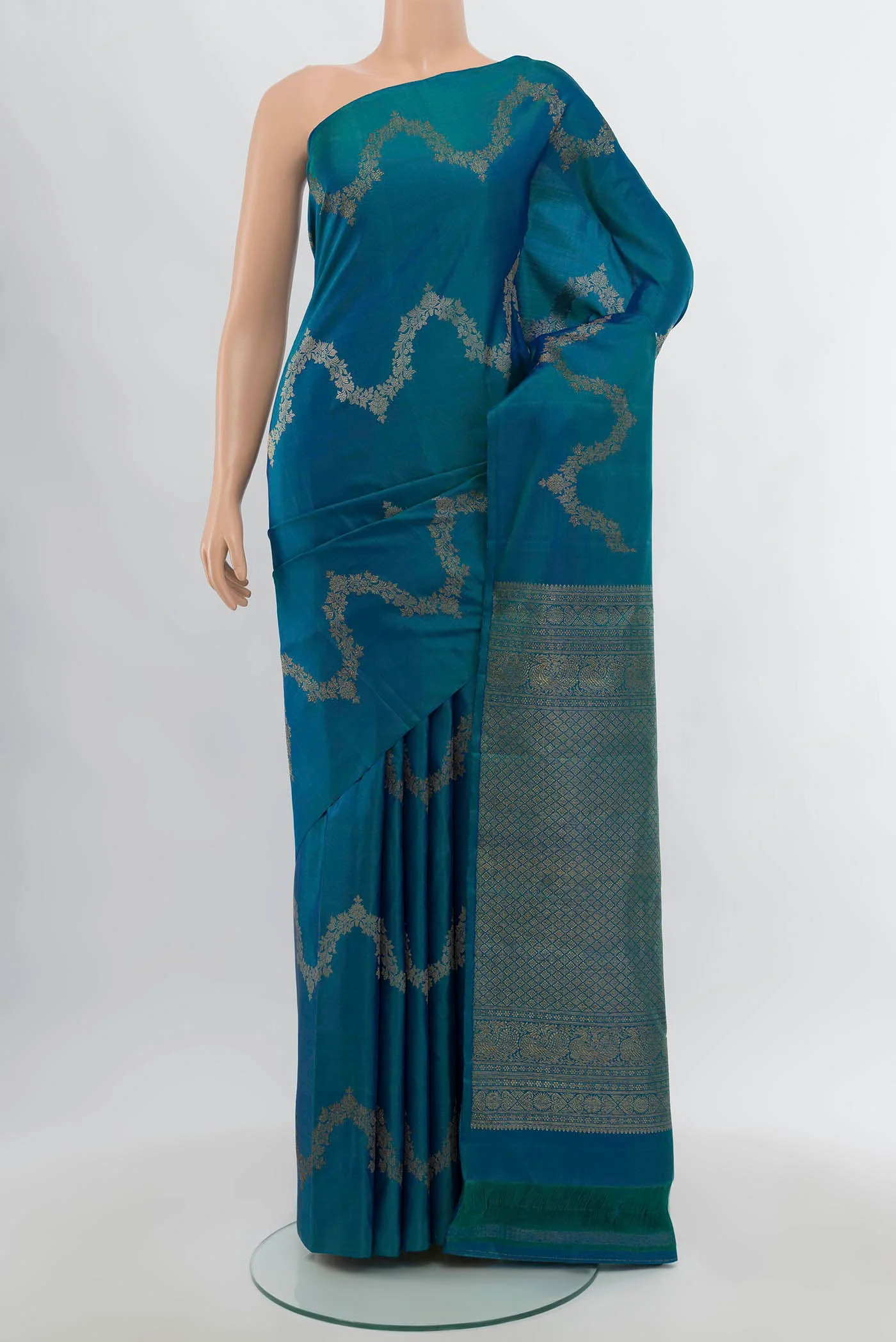 Peacock Blue Dual Tone Kanchipuram Silk Saree