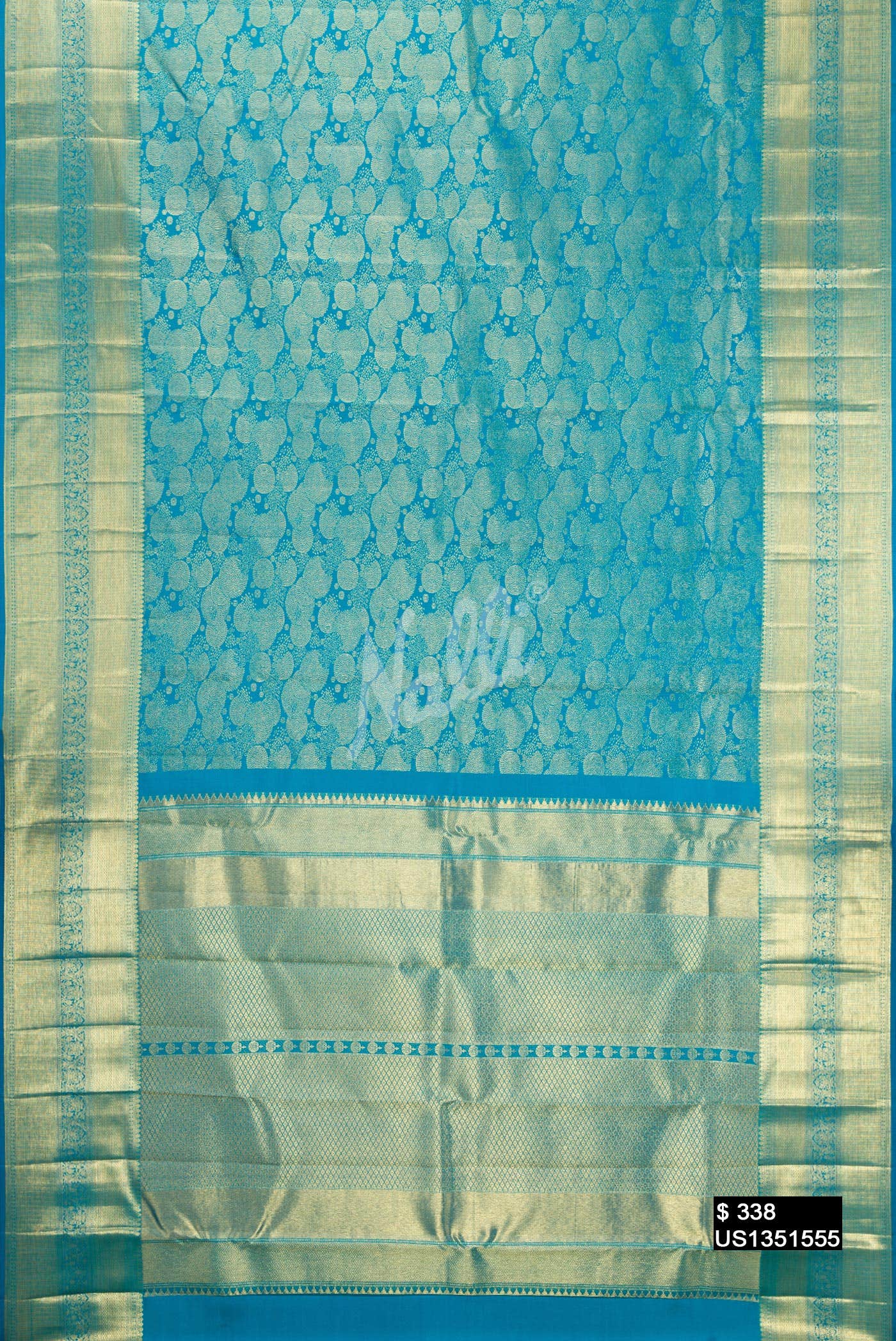 Peacock Blue Kanchipuram Silk Saree