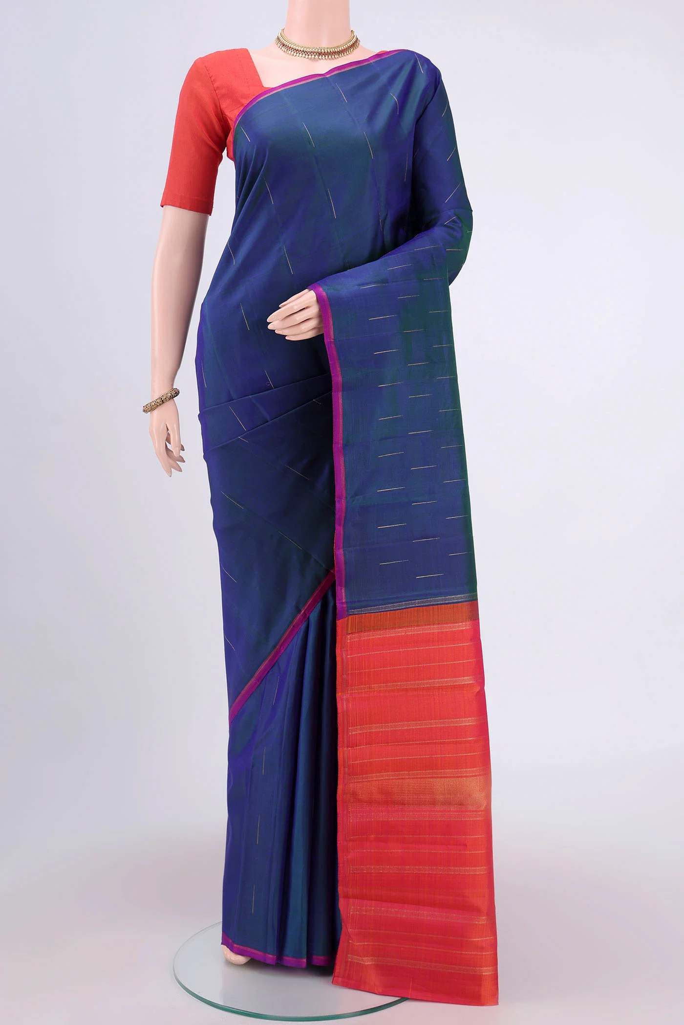 Pure Silk Pure Zari Peacock Blue Kanjivaram Saree