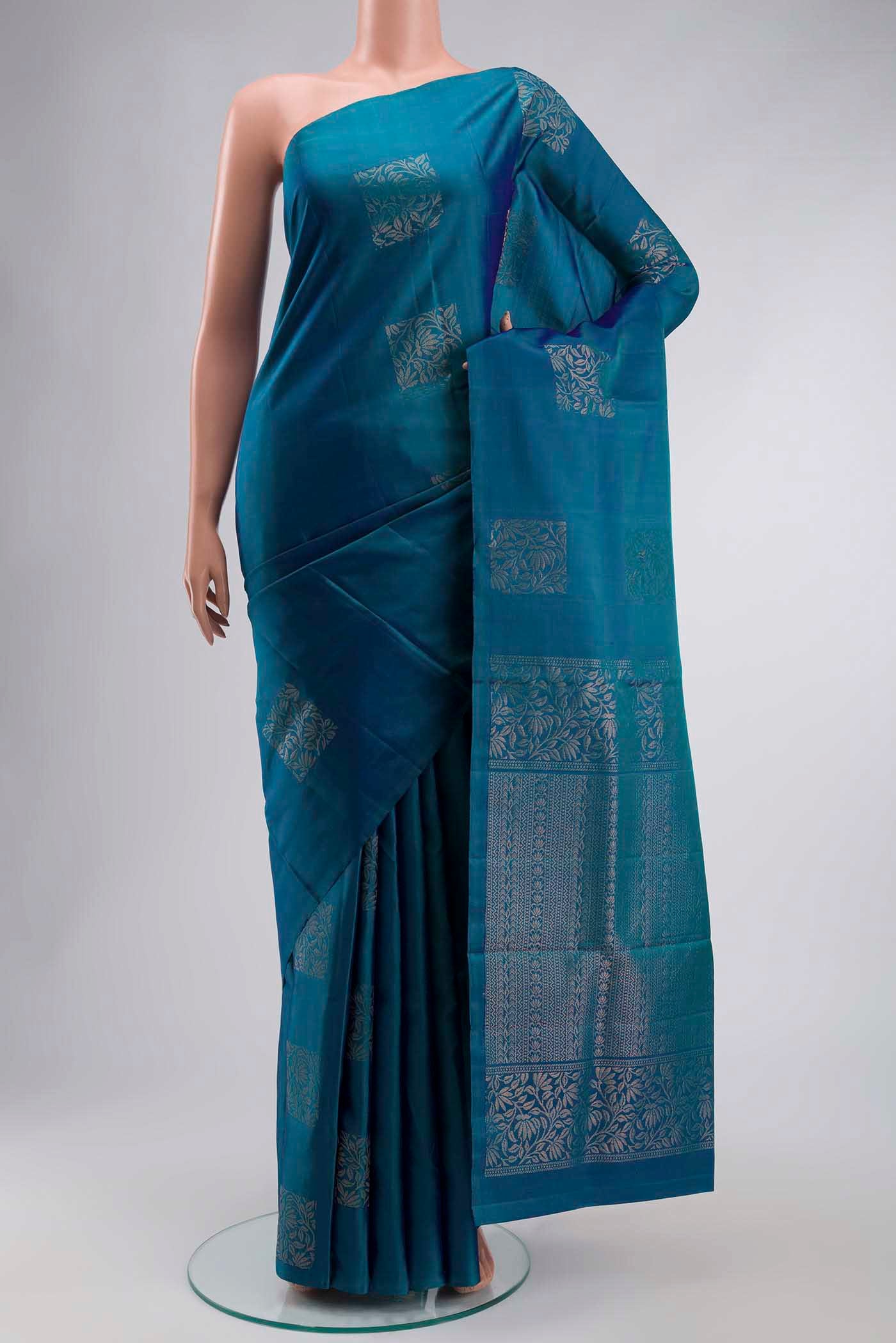 Peacock Blue Soft Silk Saree