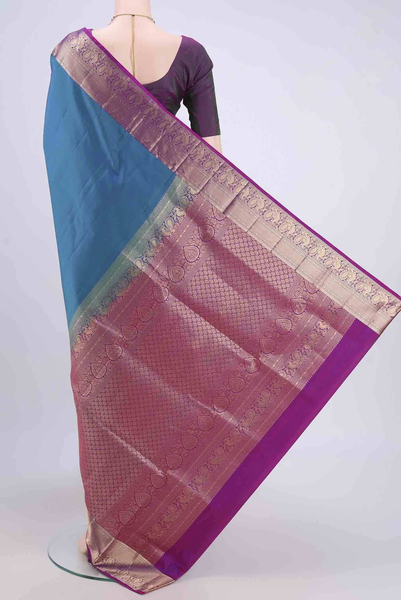 Peacock Blue Soft Silk Saree - Image 3