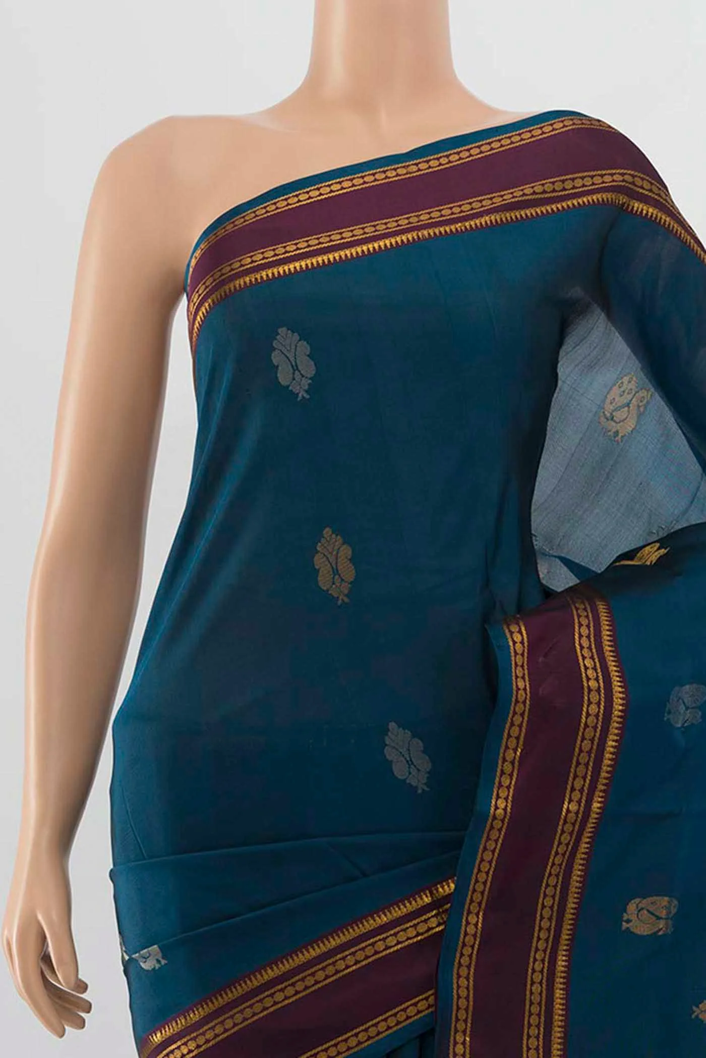 Peacock Blue Uppada Silk Saree - Image 2