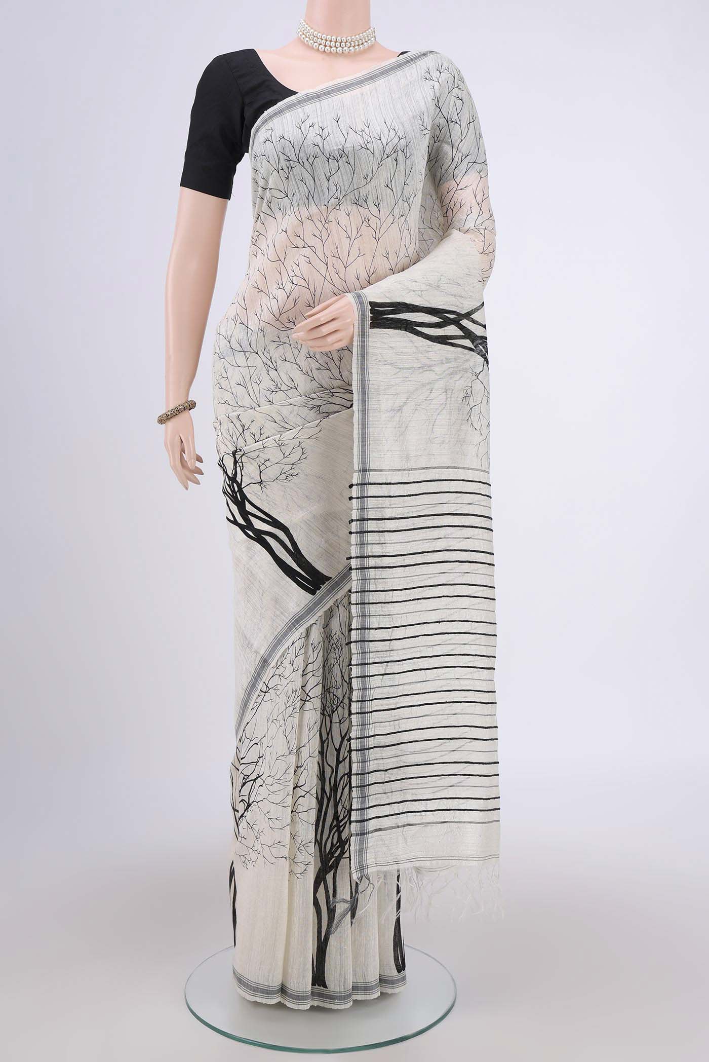 Pearl White Tussar Silk Saree