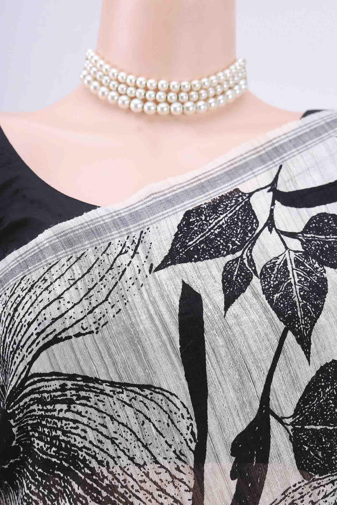 Pearl White Tussar Silk Saree - Image 2