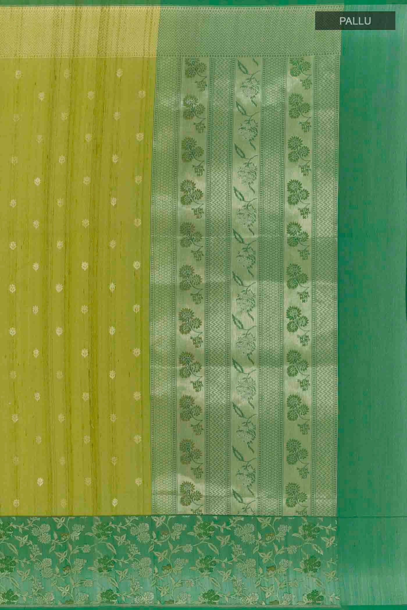 Pickle Green Banarasi Tussar Silk Saree - Image 7