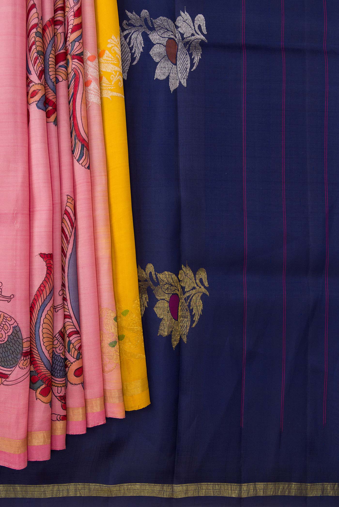 Pink and Mastard Color Kanjivaram Silk Saree - Image 4