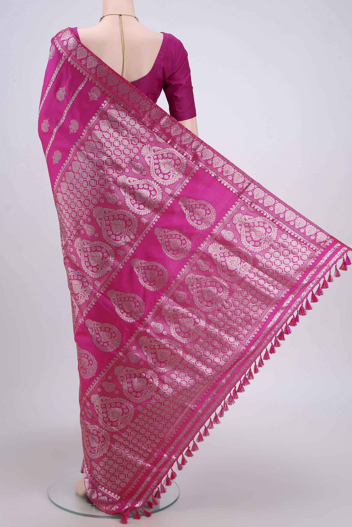 Rani Pink Assam Silk Saree - Image 3