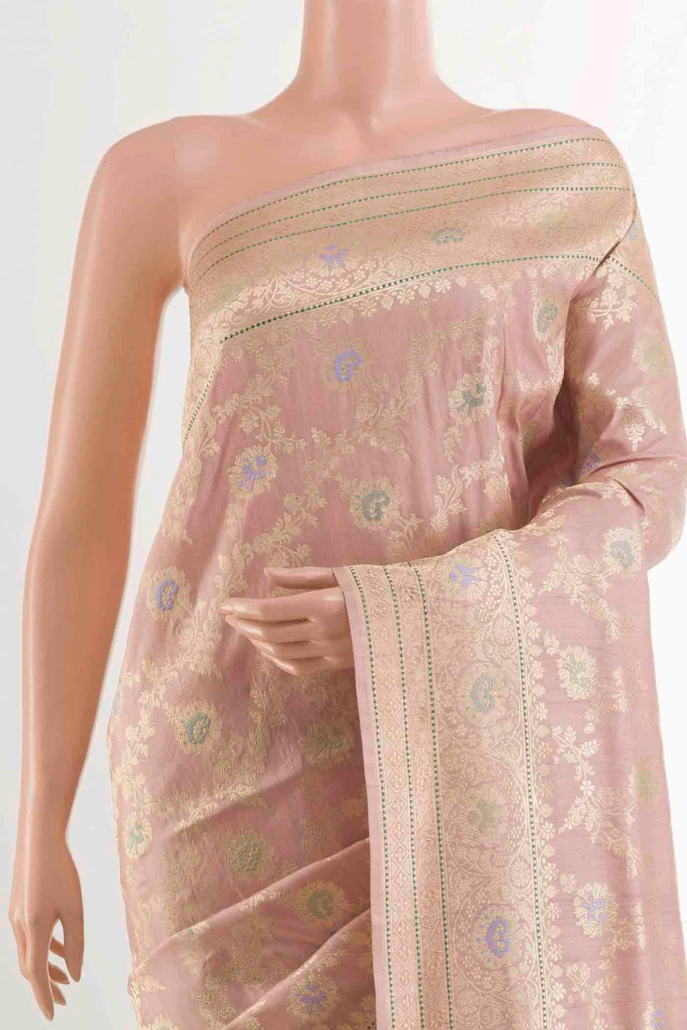 Rose Gold Banarasi Silk Saree - Image 3