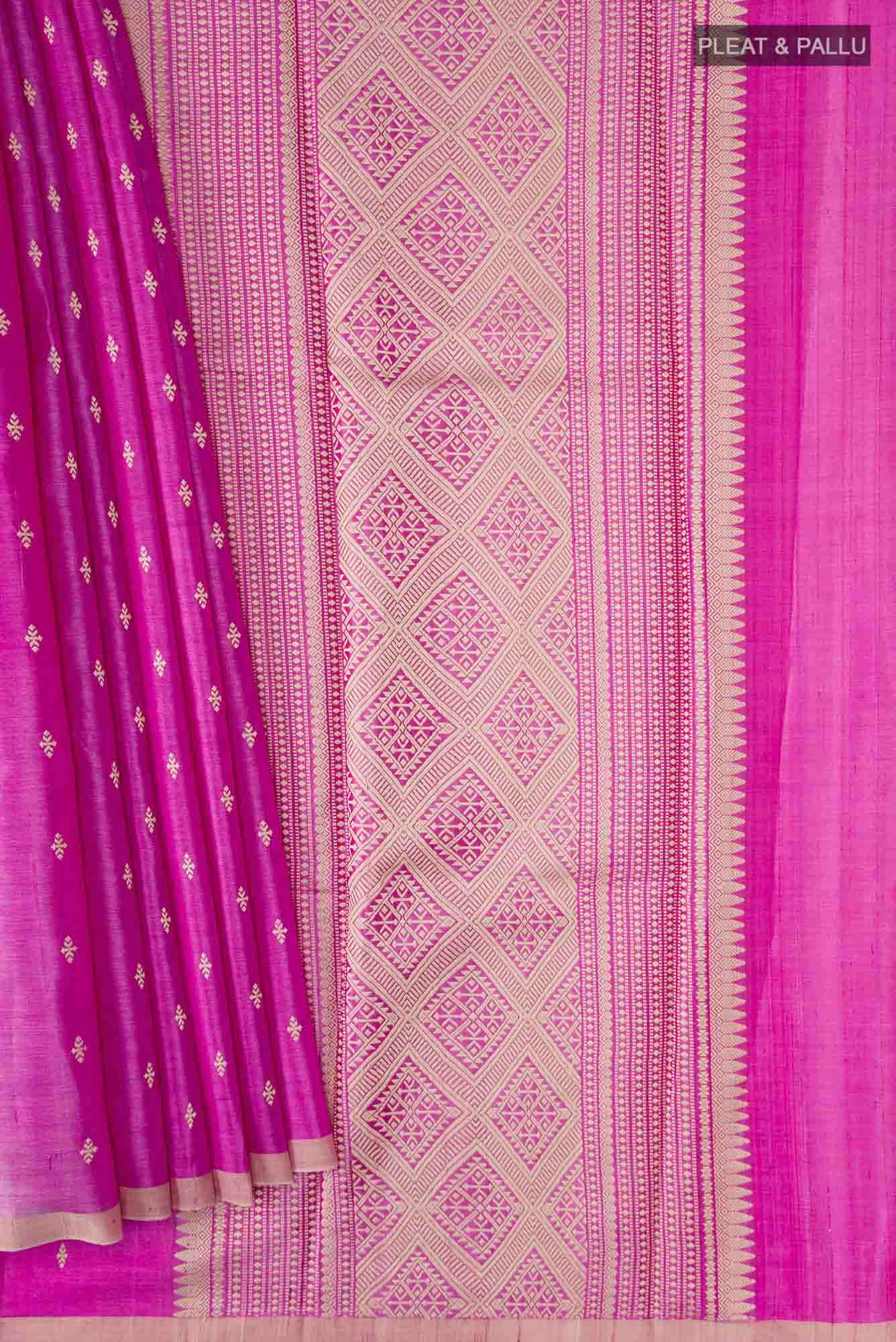 Pink Bhagalpuri Tussar Silk Saree - Image 2