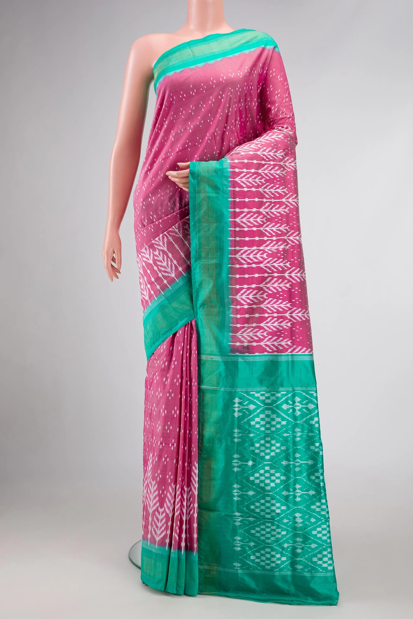 Rose pink Pochampally Silk Saree