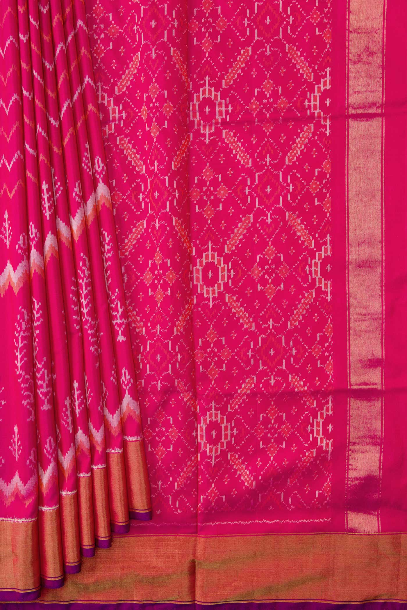 Pink Dual Tone Double Ikat Saree - Image 4