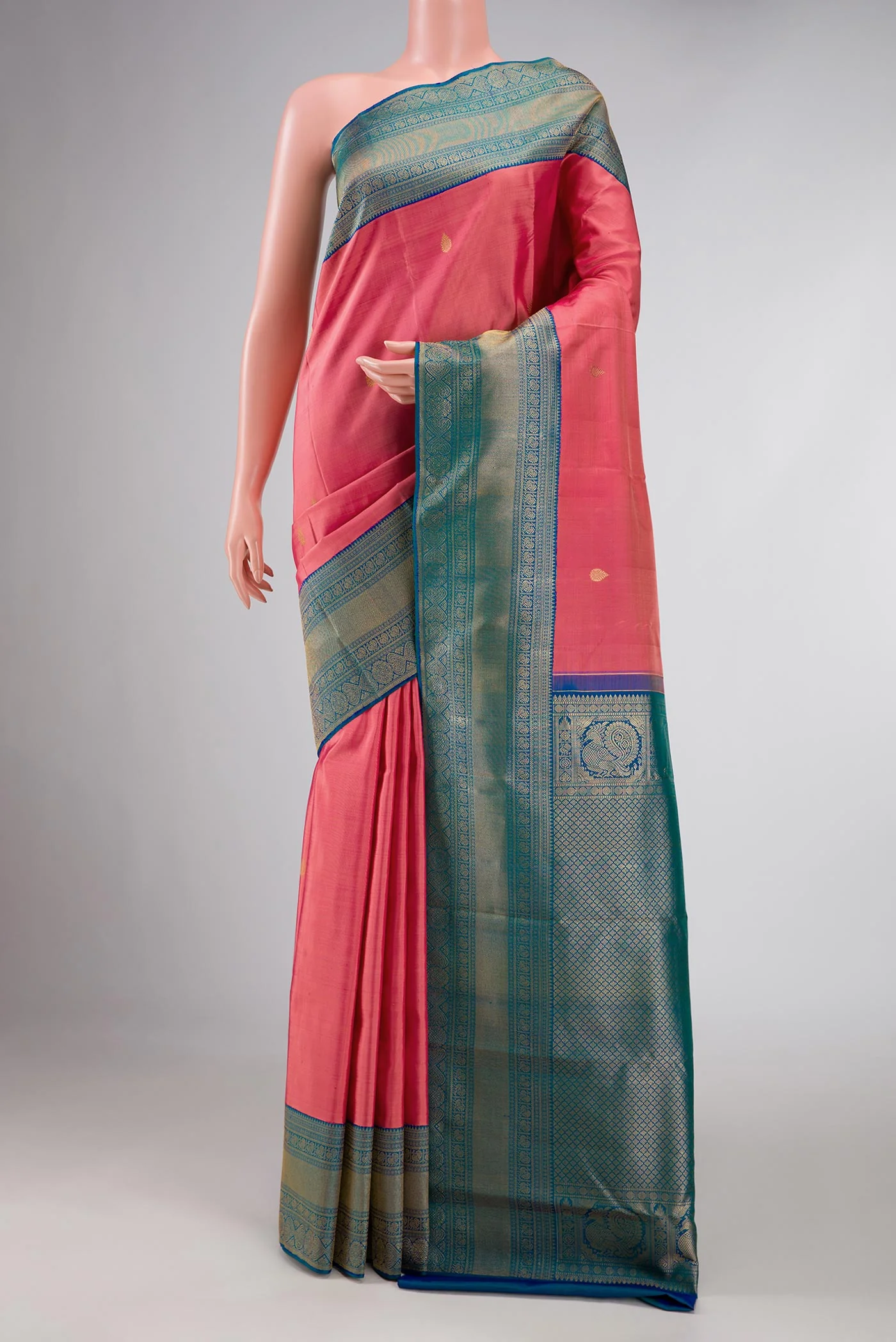 Pink Dual Tone Kanchipuram Silk Saree