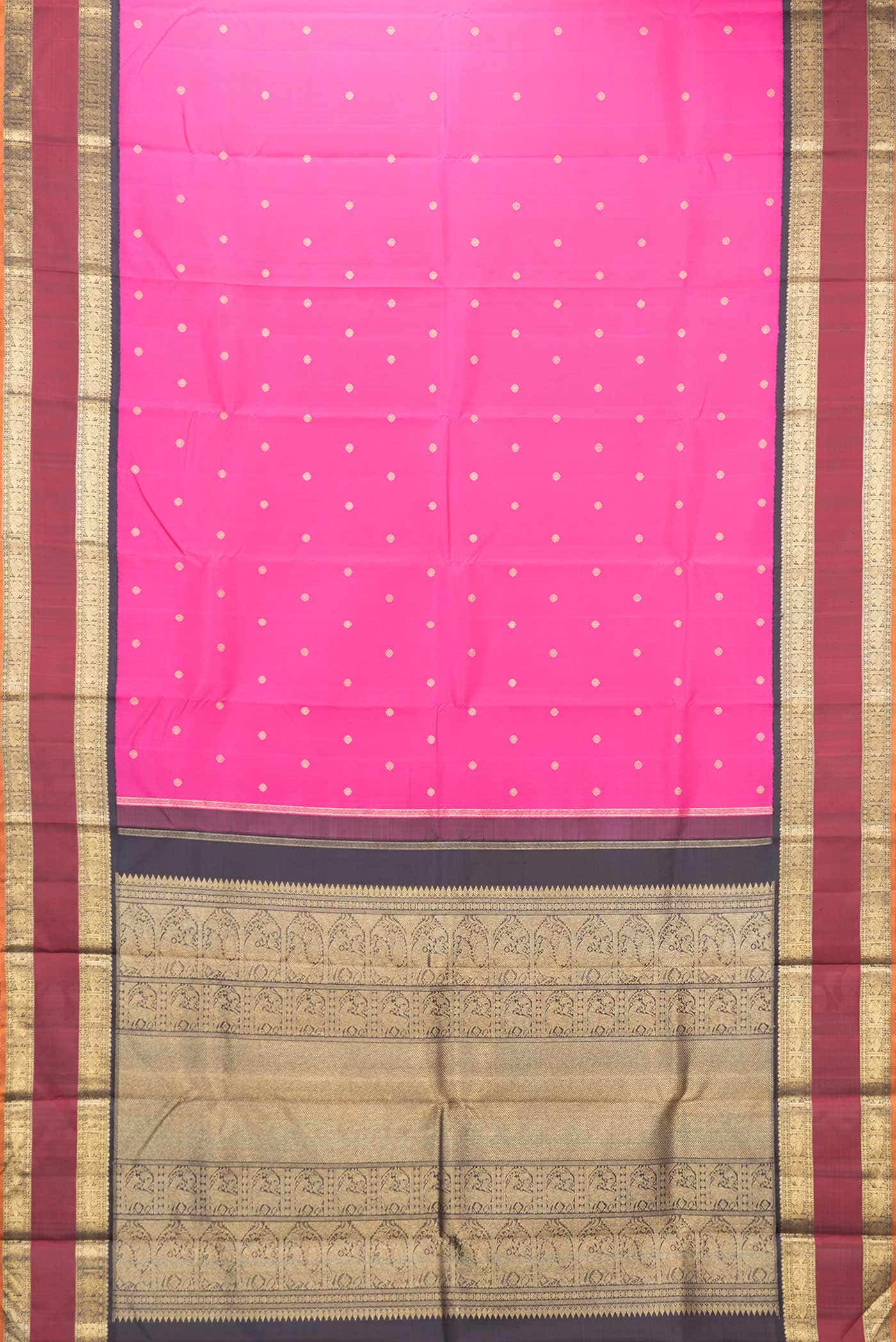 Pure Silk Pure Zari Pink Dual Tone Kanchipuram Saree - Image 4