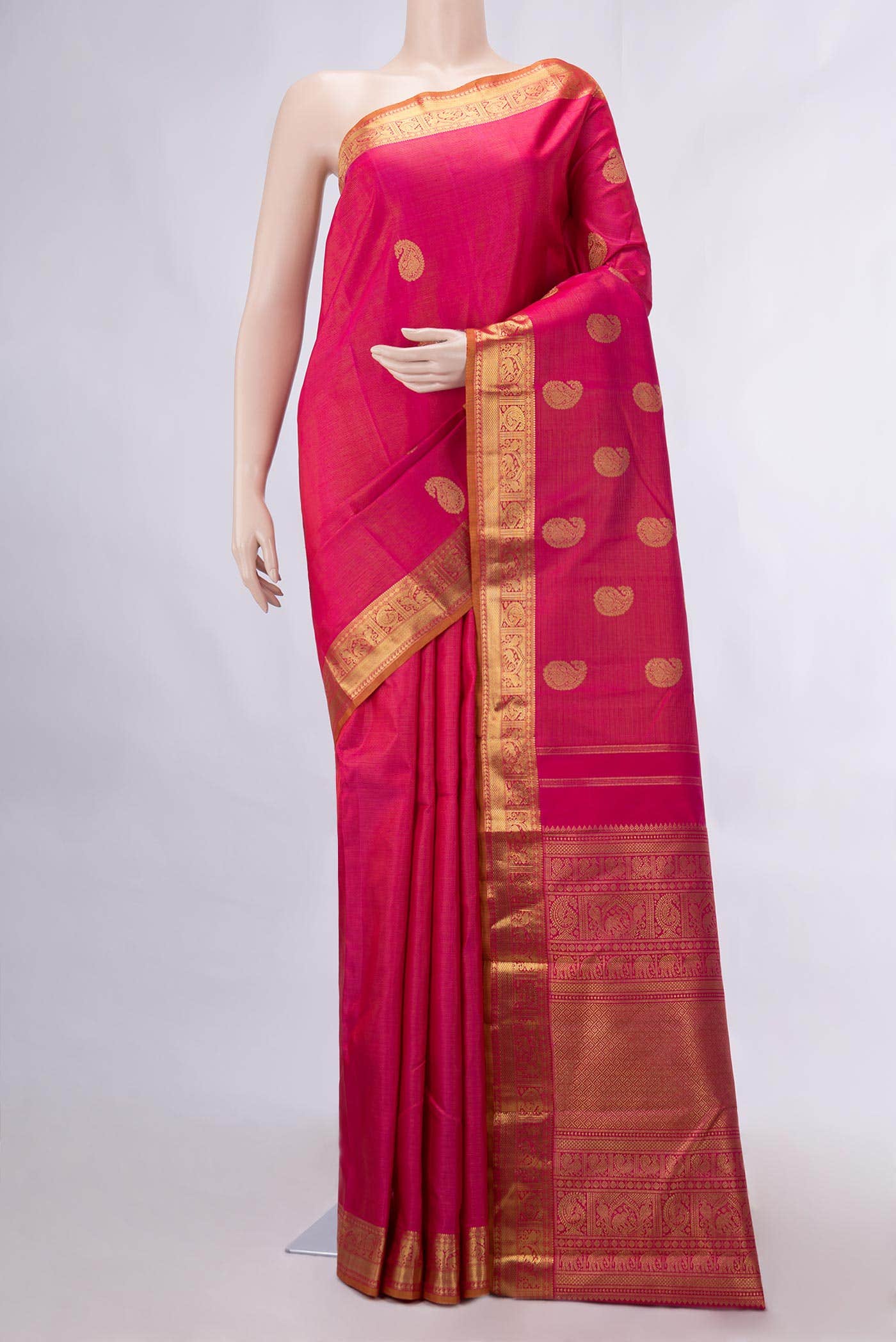 Pure Silk Pure Zari Pink Dual Tone Kanjivaram Saree