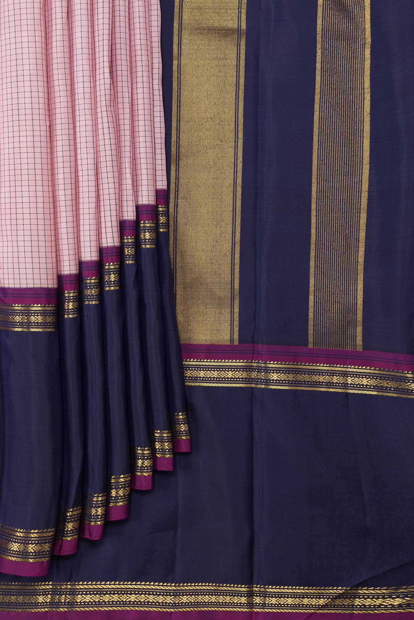 Pure Silk Pure Zari Pink Dual Tone Kanjivaram Saree - Image 2