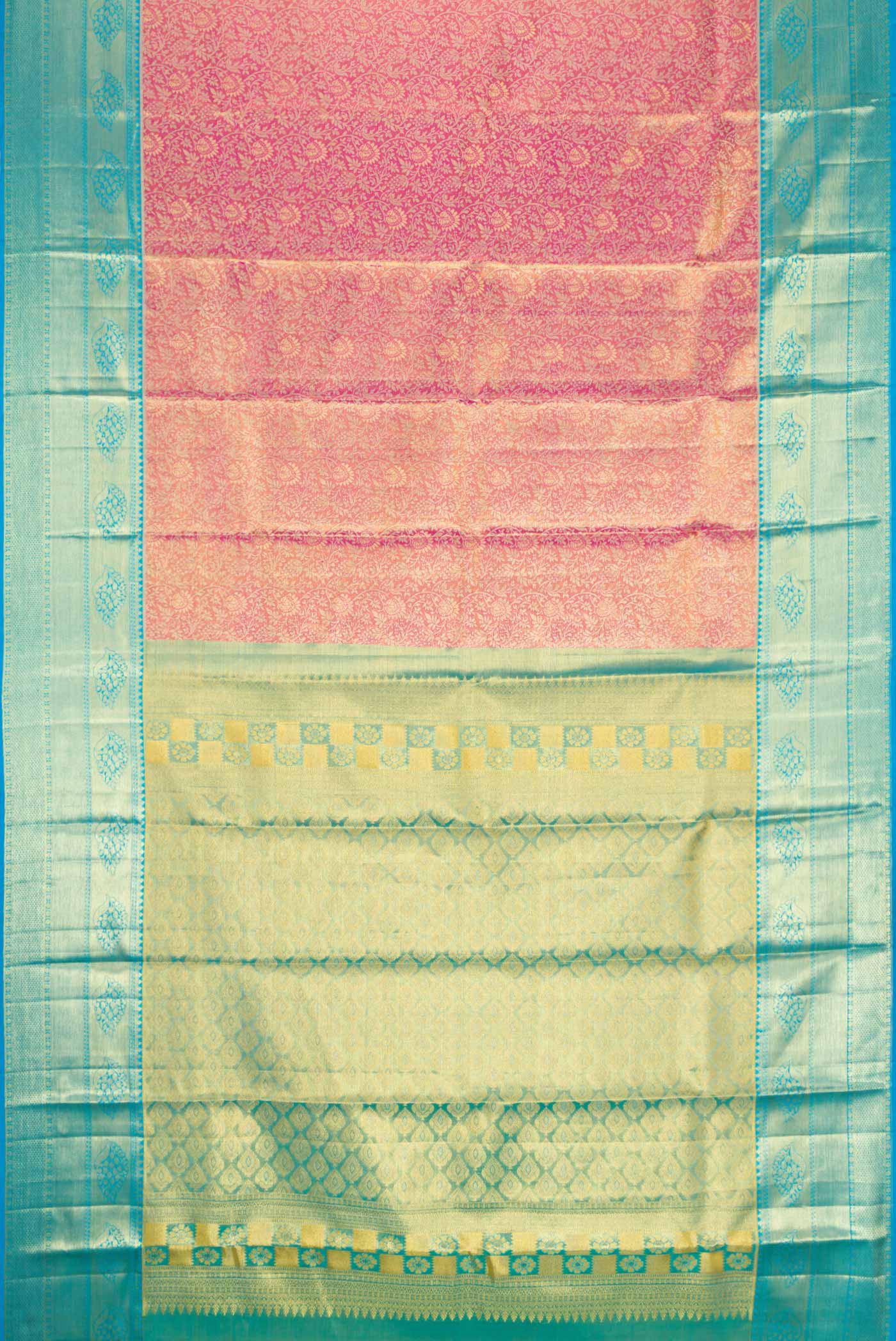 Pink Dual Tone Kanchipuram Tissue Silk Saree - Image 6