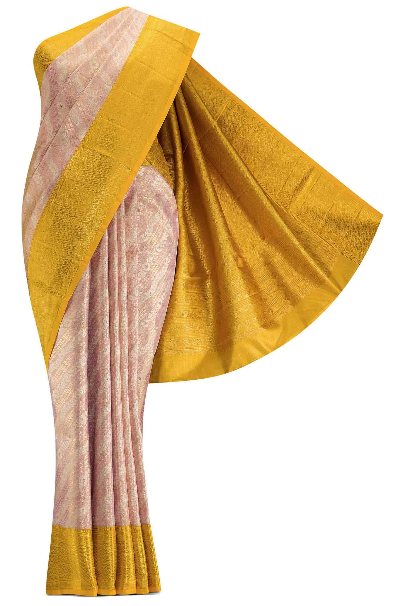 Pink Dual Tone Kanjivaram Tissue Silk Saree