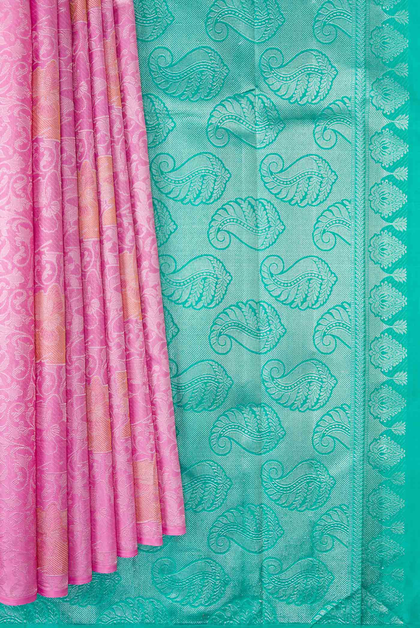 Rose pink Kanjivaram Silk Saree - Image 3