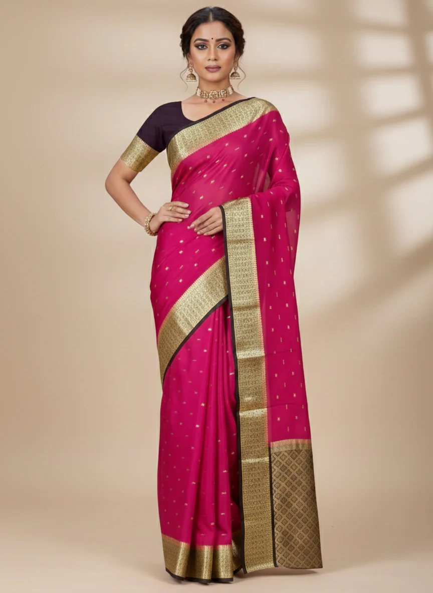 Pink Dual Tone Mysore Crepe Saree
