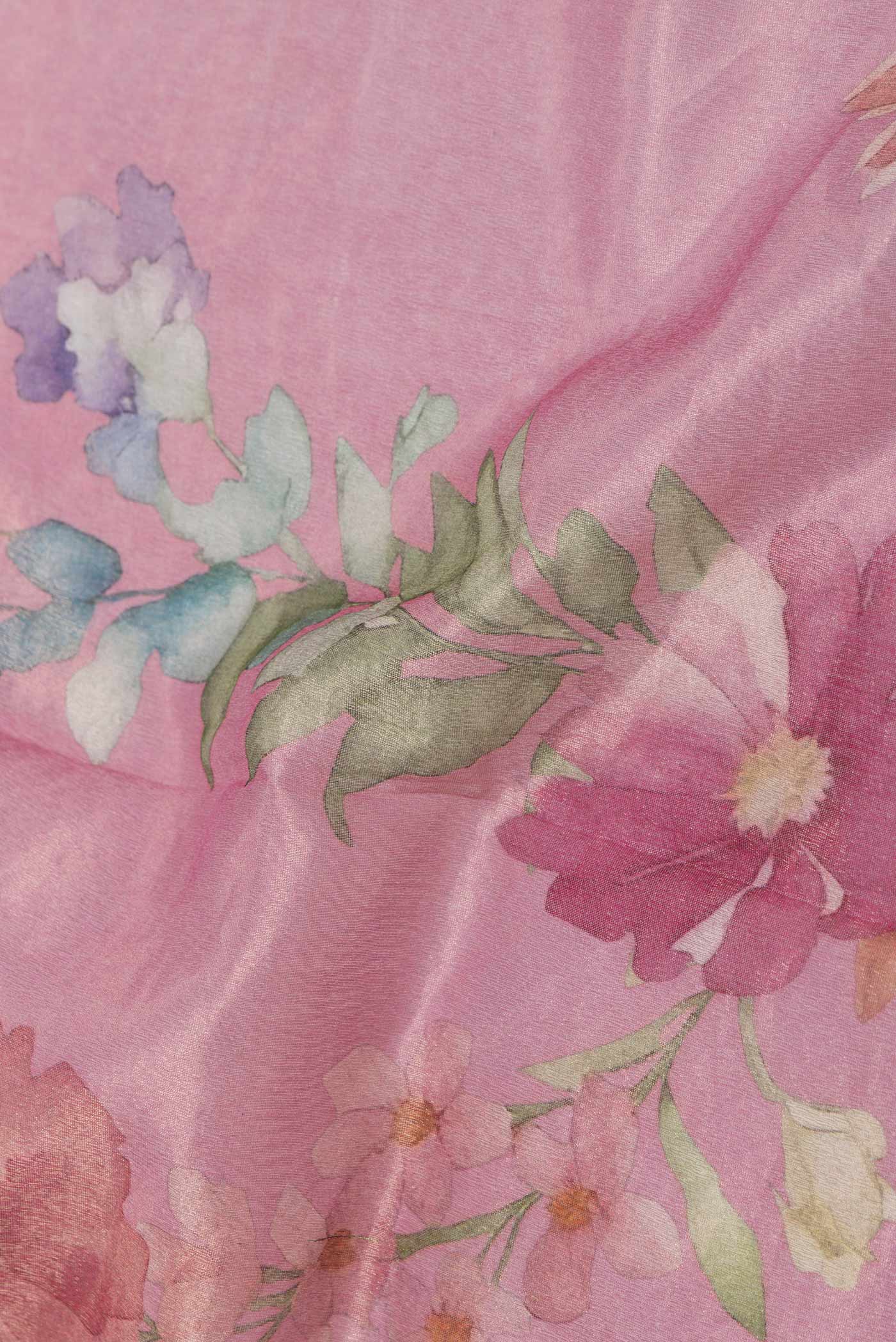 Pink Dual Tone Organza Silk Saree - Image 2