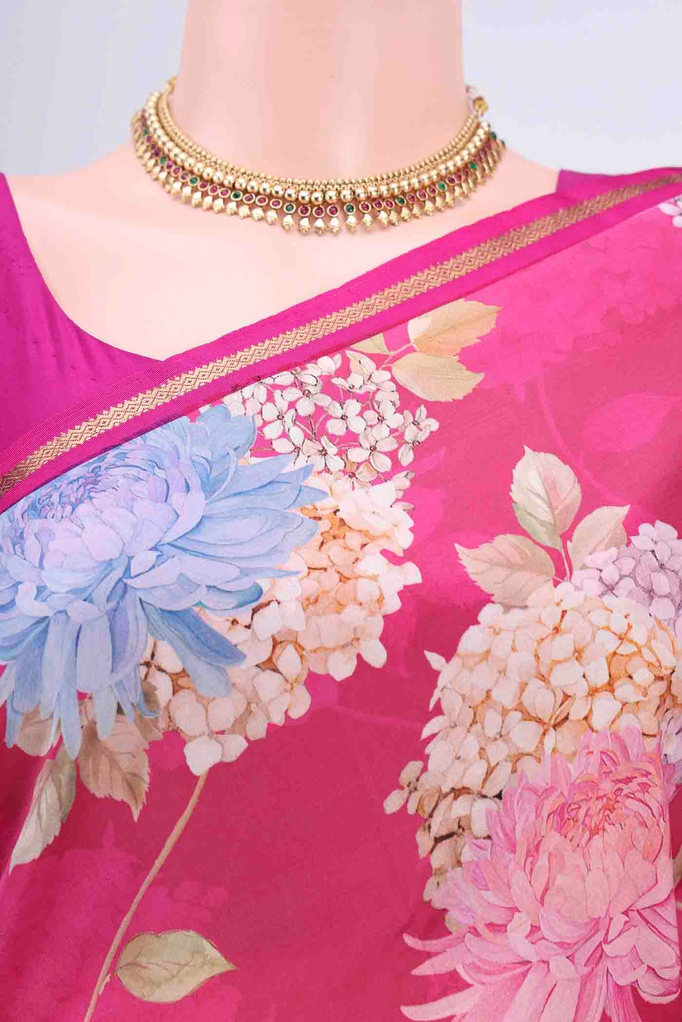 Pink Dual Tone Printed Silk Saree - Image 2