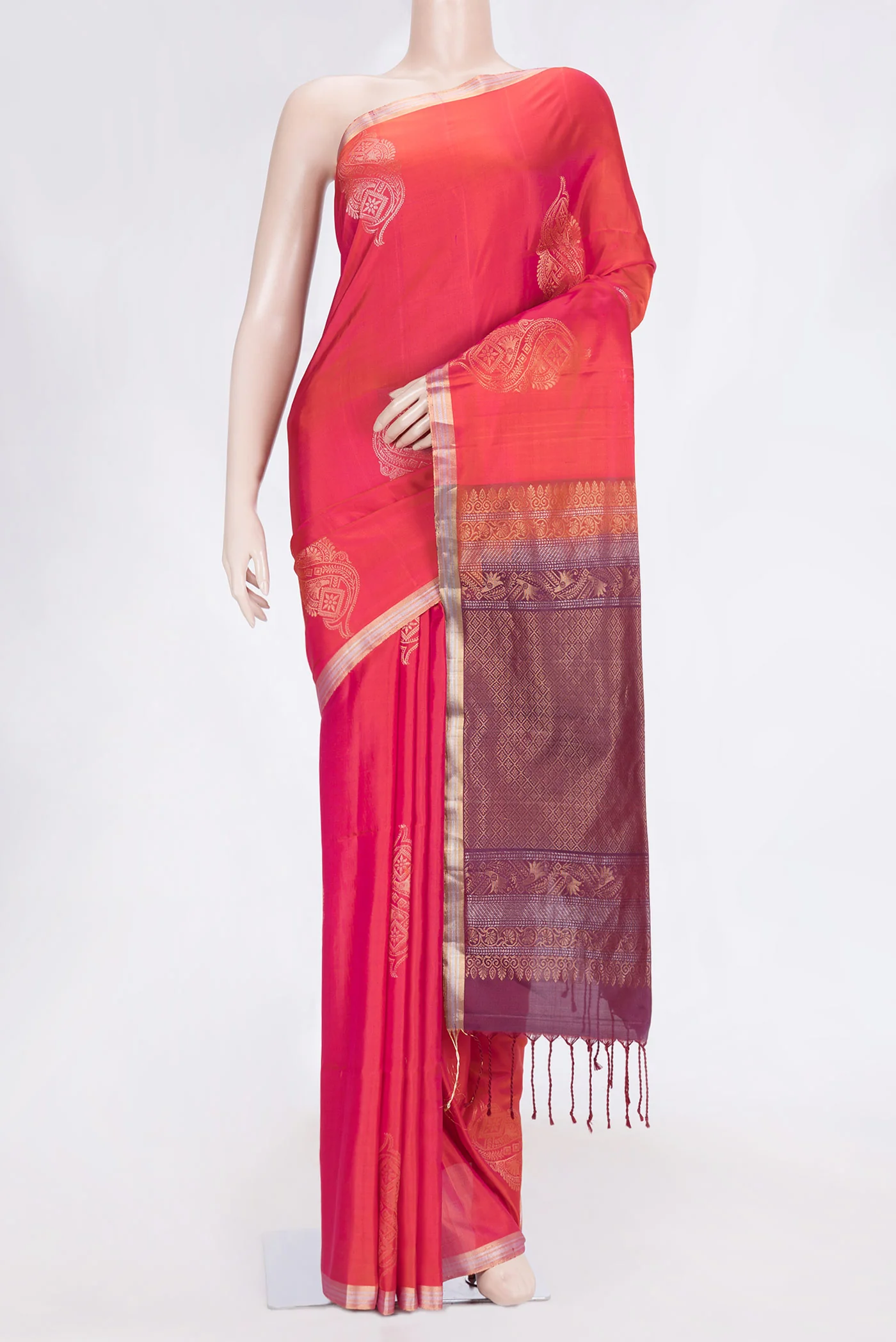 Pink with Orange Color Soft Silk Saree