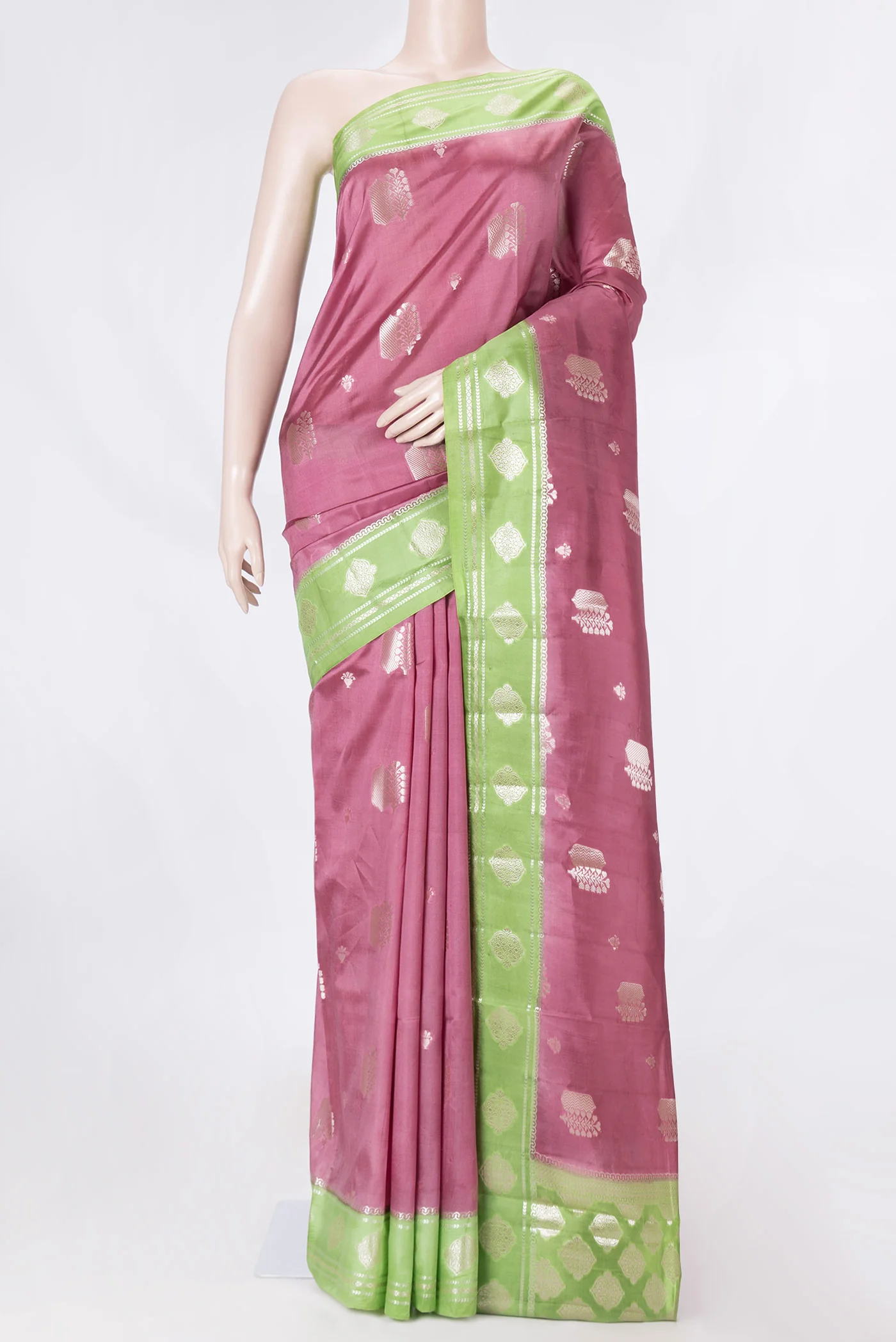 Rose pink Banarasi Raw Silk Saree