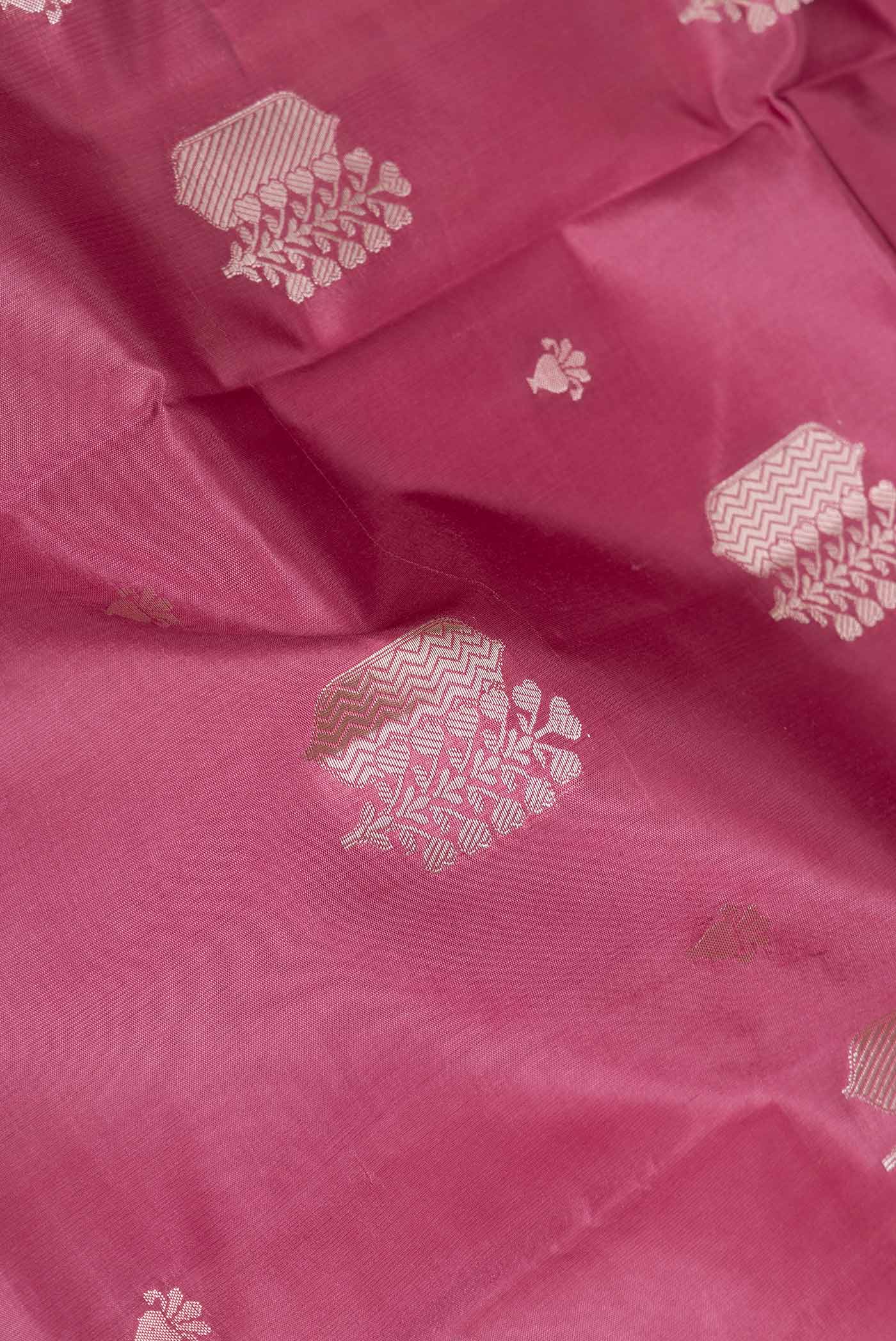 Rose pink Banarasi Raw Silk Saree - Image 2