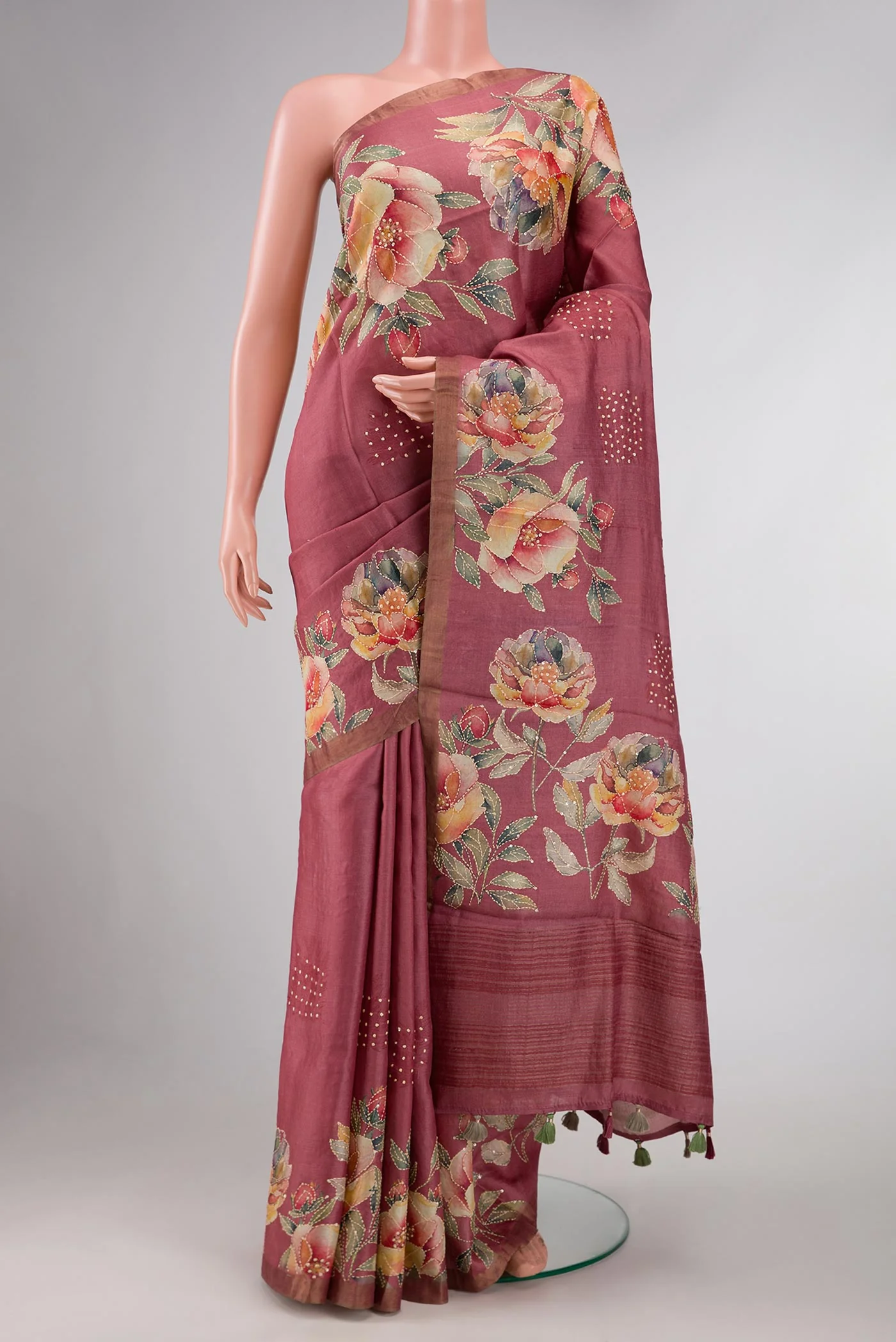 Pink Dual Tone Tussar Silk Saree