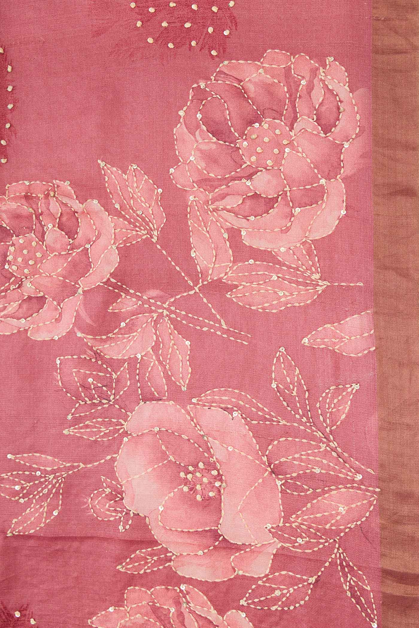 Pink Dual Tone Tussar Silk Saree - Image 3