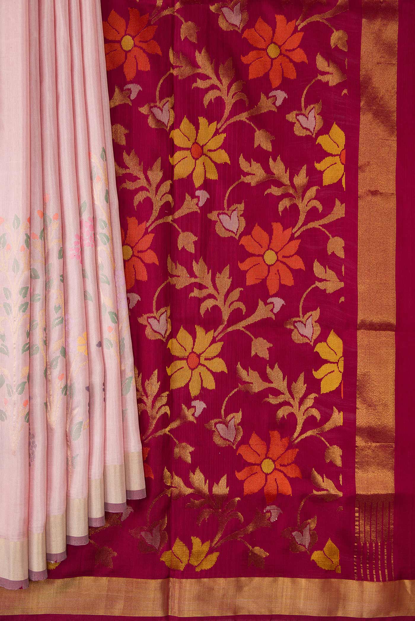 Pink Dual Tone Uppada Silk Saree - Image 5