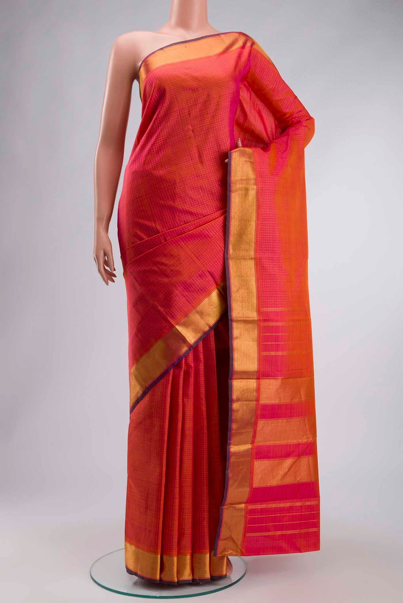 Pink with Orange Color Kanchipuram Silk Saree