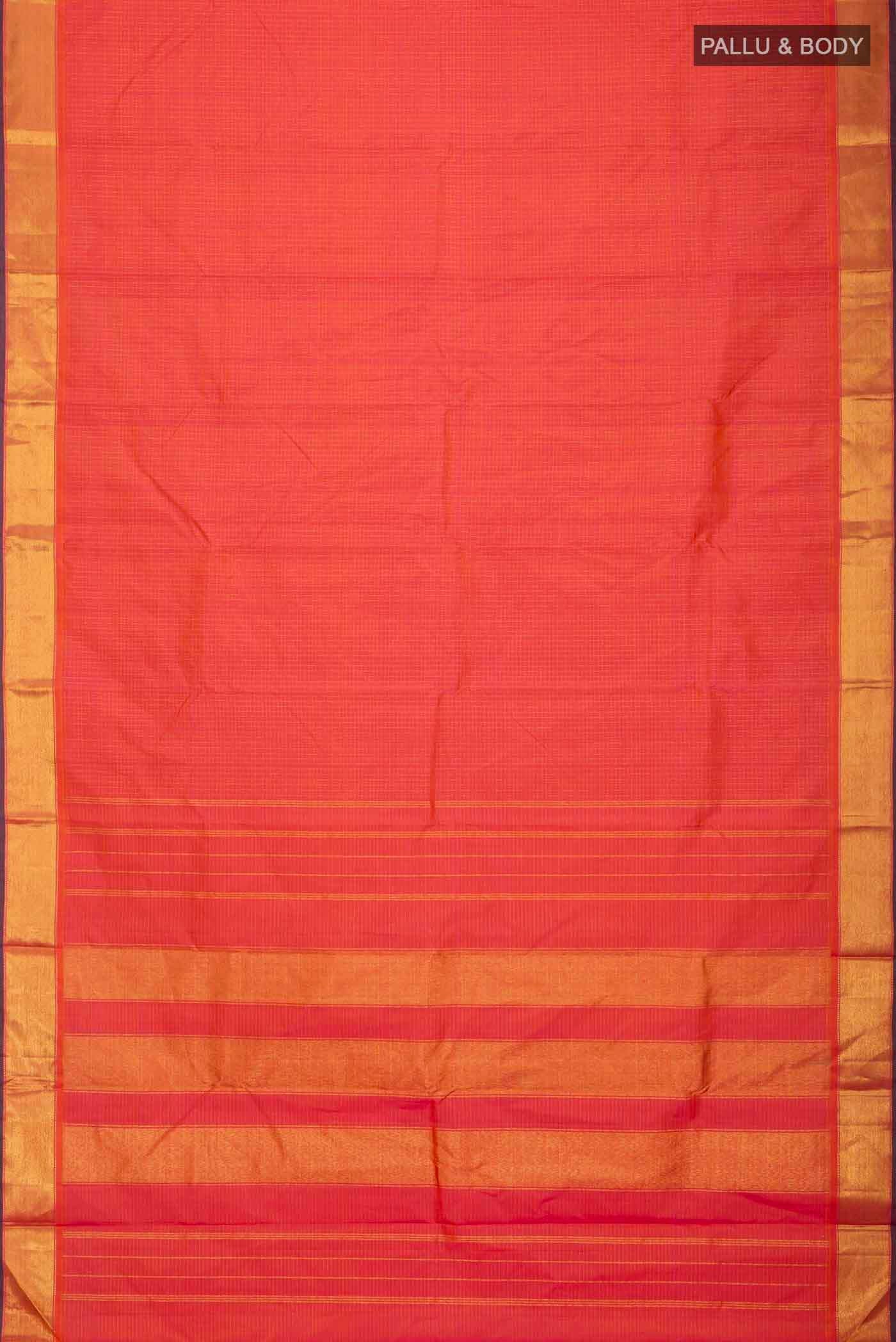 Pink with Orange Color Kanchipuram Silk Saree - Image 6